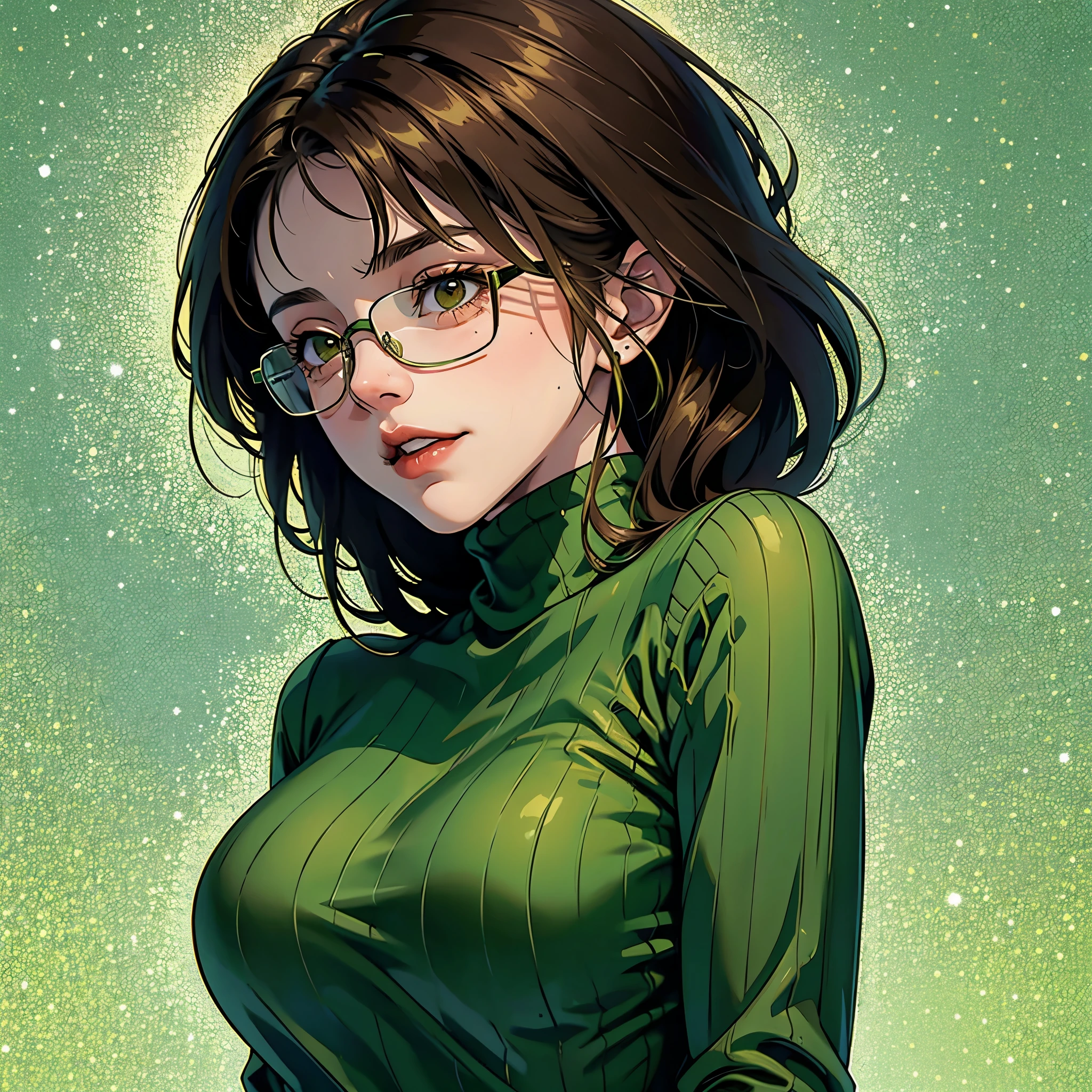Shy, Brunette, Girl, Green Turtleneck Sweater, Glasses, Braces Timid, Big Booty