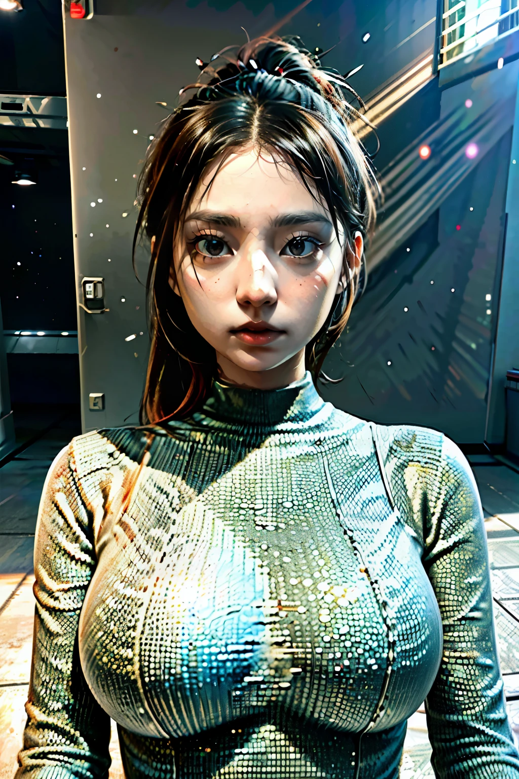 game art,best image quality,highest resolution,8K,((bust photo)),((portrait)),(Rule of thirds),Unreal Engine 5 rendering behavior, (future girl),(Woman warrior),22 year old girl,(hair random),(Beautiful eyes with attention to detail),(big breasts),elegant and attractive,smile,(frown),(Futuristic science fiction costumes,sweater,delicate pattern,sparkling jewels,armor,white and red),Cyberpunk characters,futuristic style, photo pose,street background,movie lighting,ray tracing,game CG,((3d unreal engine)),OC rendering reflection pattern