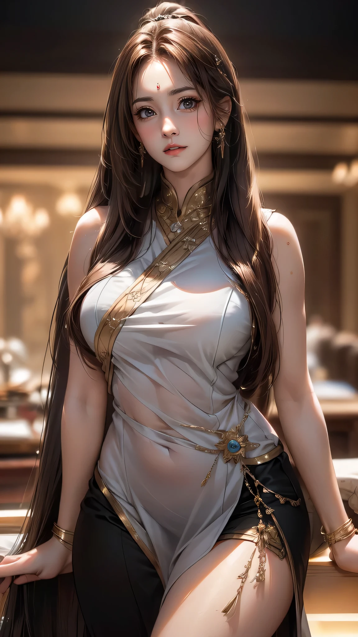 (random sexy pose:1.5),extreme close up,1 girl,(highly detailed skin),crooked,,beautiful胸,(big breasts),pale skin,pointed chest,erect nipples,(fantasy art,best image quality,surrealist portrait,(8K),Super realistic,最high quality, high quality, High resolution, high quality texture,high detail,beautiful,Detailed,Very detailed CG,Detailedテクスチャー,realistic expression of face,masterpiece,sense of presence,dynamic,bold),ponytail,(super thin hair),(super soft hair),(ultra straight hair:1.5),long flowing bangs,extra light coppery amber hair,hair above one eye,dressed,