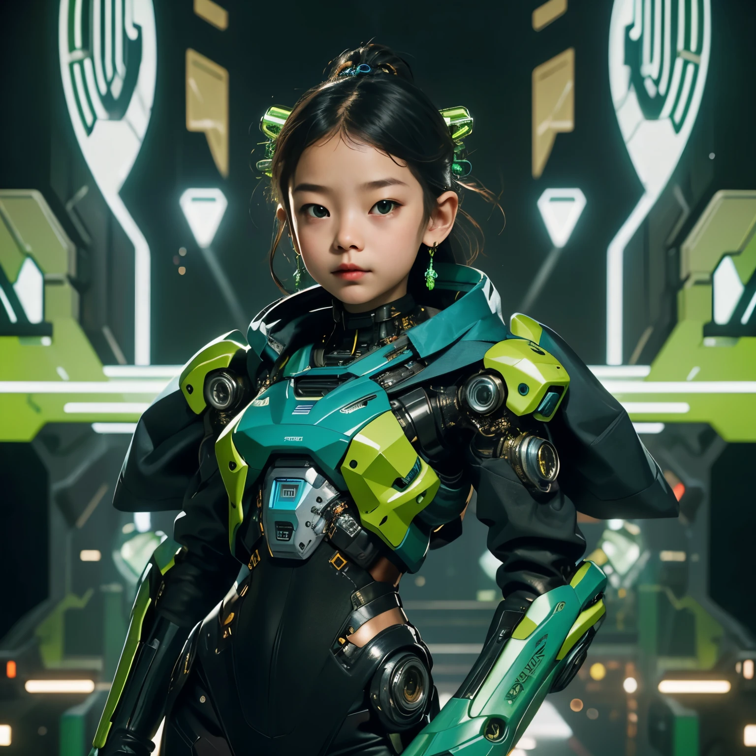 Extraordinary portrait of an unfamiliar microscopic cyberpunk , 4  girl, baby girlur years ol their adorable and small features over a green tech-infused high fashion style, meticulously captured in professional photography. 8k resolution guarantees a stunning level of detail and beauty for this intriguing and exotic extraterrestrial subject, leaving the viewers in awe of its unique charm.

In this extraordinary portrait, a small and adorable cyberpunk  is brought to life through the masterful blend of state-of-the-art technology and artistic vision. The  distinctive blue tech-style fashion adorns their diminutive form, with intricate w