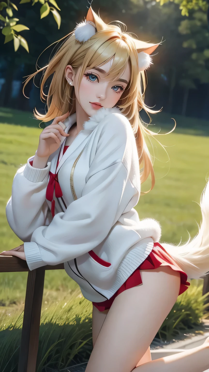 (((masterpiece))),((highest quality)),one beautiful japanese girl,pale, (A character that combines humans and cats: 1.5), ((Cat ear)), (cat's eyes: 1.5), (furry clothes), and expose the skin,(tail:1.5)、grassland、(((Money)))、(((big jump)))