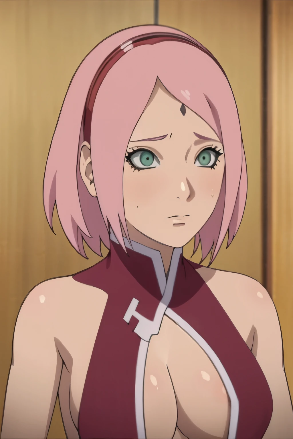 masterpiece, penisface, penis on face, huge penis, uncensored, sakura, sakura haruno, penis awe BREAK pink hair, short hair, green eyes, nude, naked, large breasts, ((penis on face, huge penis, penisface, penis awe BREAK pink hair)), 