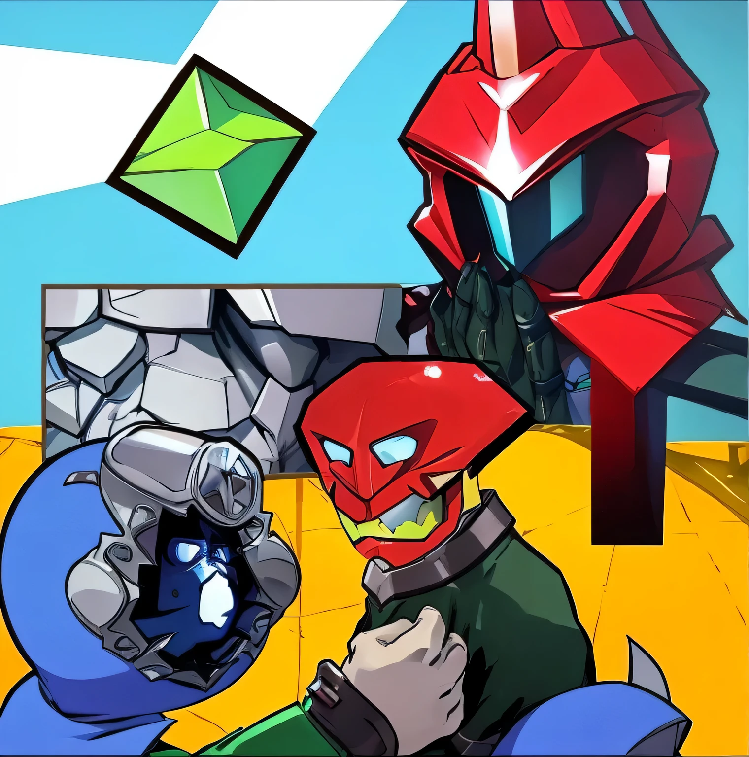 In a similar style, the red man and the blue man fight for a green gem