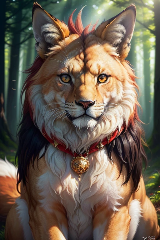 ((best qualit(highest quality,4k,8K,High resolution,masterpiece:1.2), detailed fox head, Lion body with majestic lion tail, Owl feathers, dreamy forest background, Bright colors, soft sunlight, mysterious atmosphere, mysterious beauty, intricate fur details, Piercing fox eye, elegant posture, mysterious shine, captivating gaze, Magical creatures, surreal animal blend, artistic brushstrokes, enchanted fusion, Fantasy-inspired artwork, quirky elements, fascinating composition, An awe-inspiring presence, Otherworldly charm, Mesmerizing contrasts, harmonious blend, fascinating wildlife, exceptional craftsmanship.
y)), ((masterpiece)), (detailed), perfect face