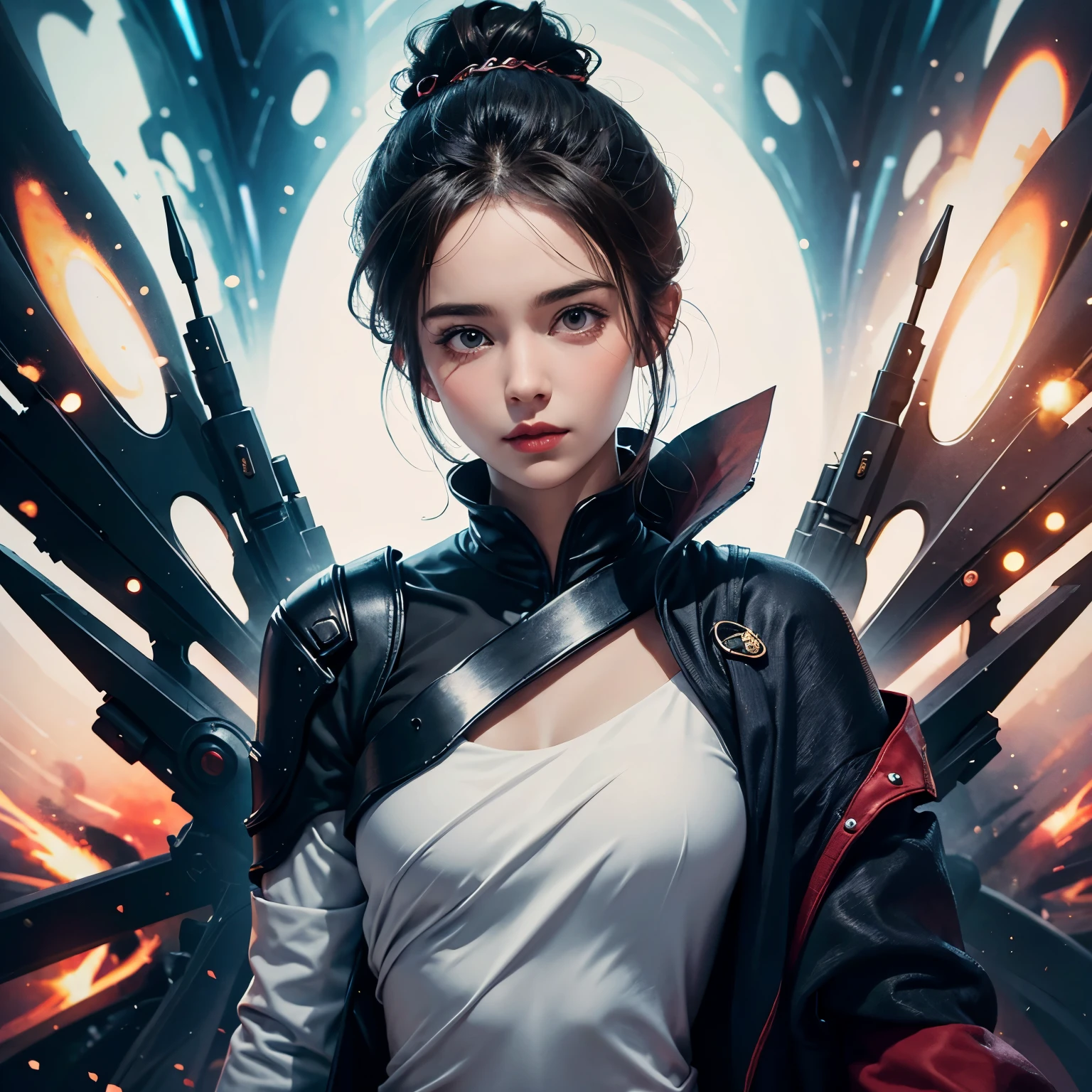 Queen, president-like atmosphere, hair tied up, front side