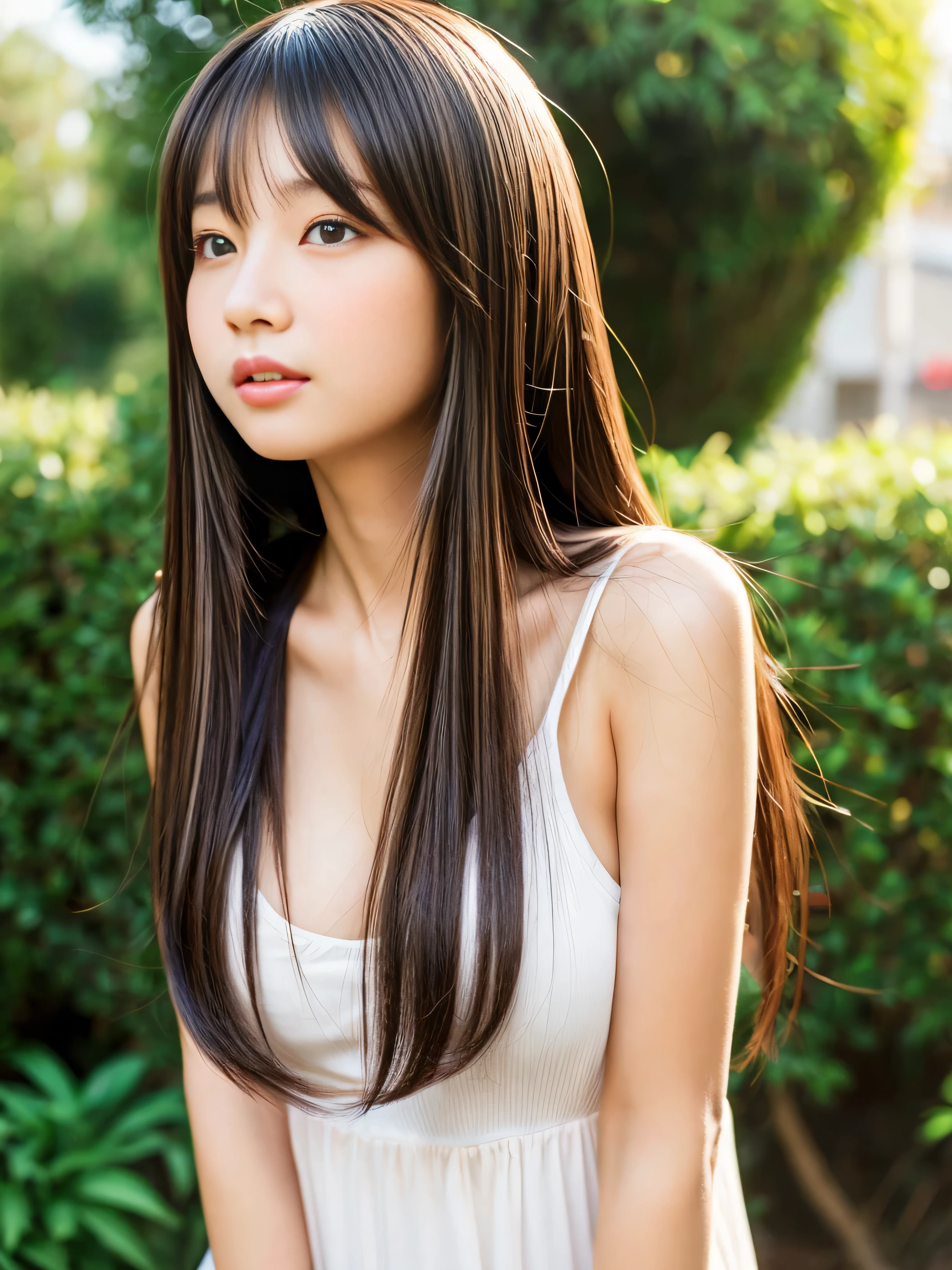 young japanese girl, huge breasts, glossy lips, closed mouth, Self-righteousness, straight hair, very long, silky, shiny hair, clear and attractive eyes, naughty face, Upper body, Full body Esbian, White headphones,
