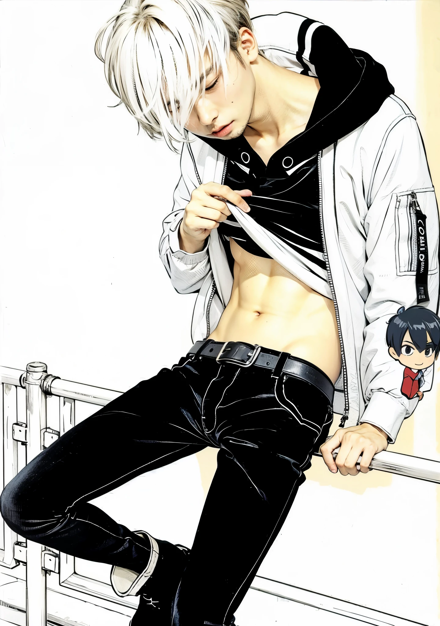 Man pulling his shirt up