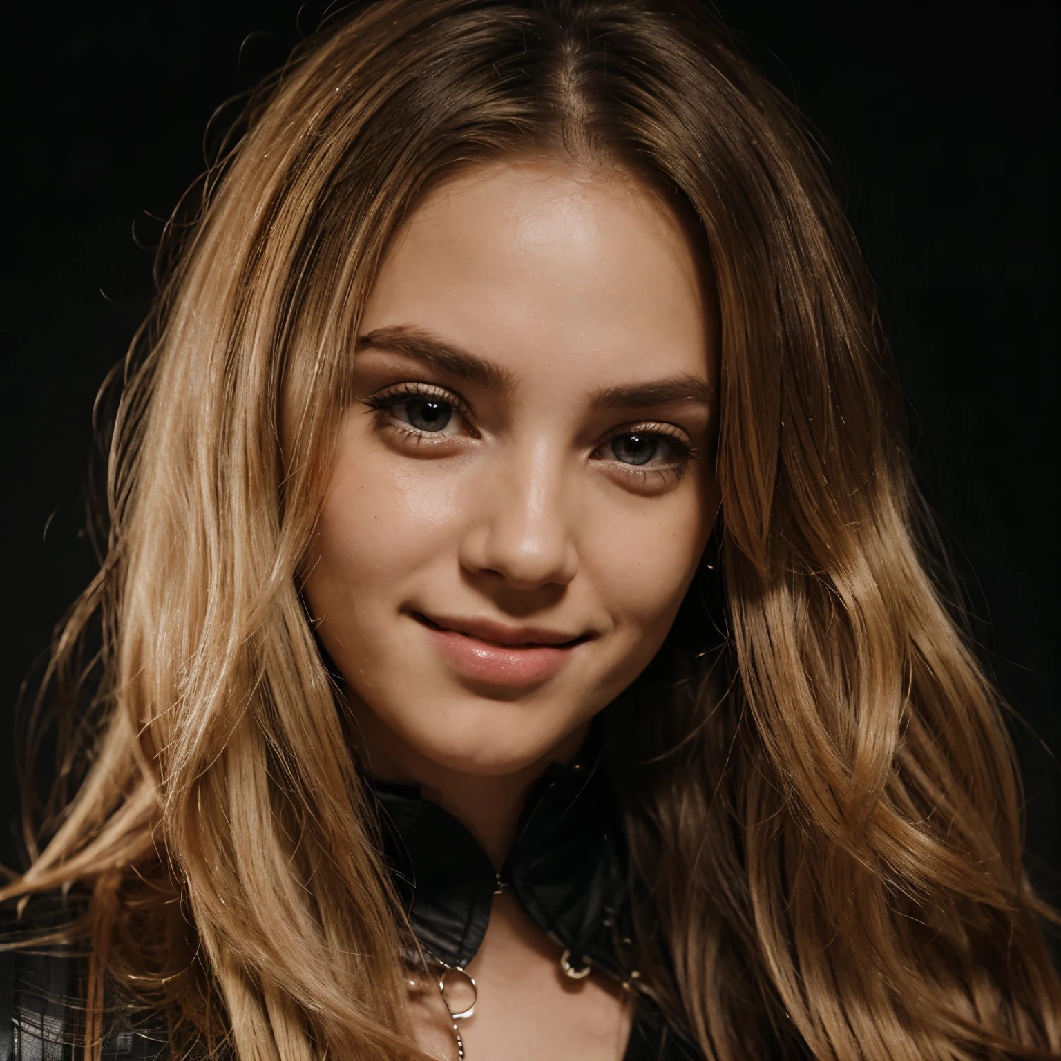 1个Giant Breast Girl,cute smile, long detailed blonde hair,((facial closeups)),in the darkness nigth, deepshadow