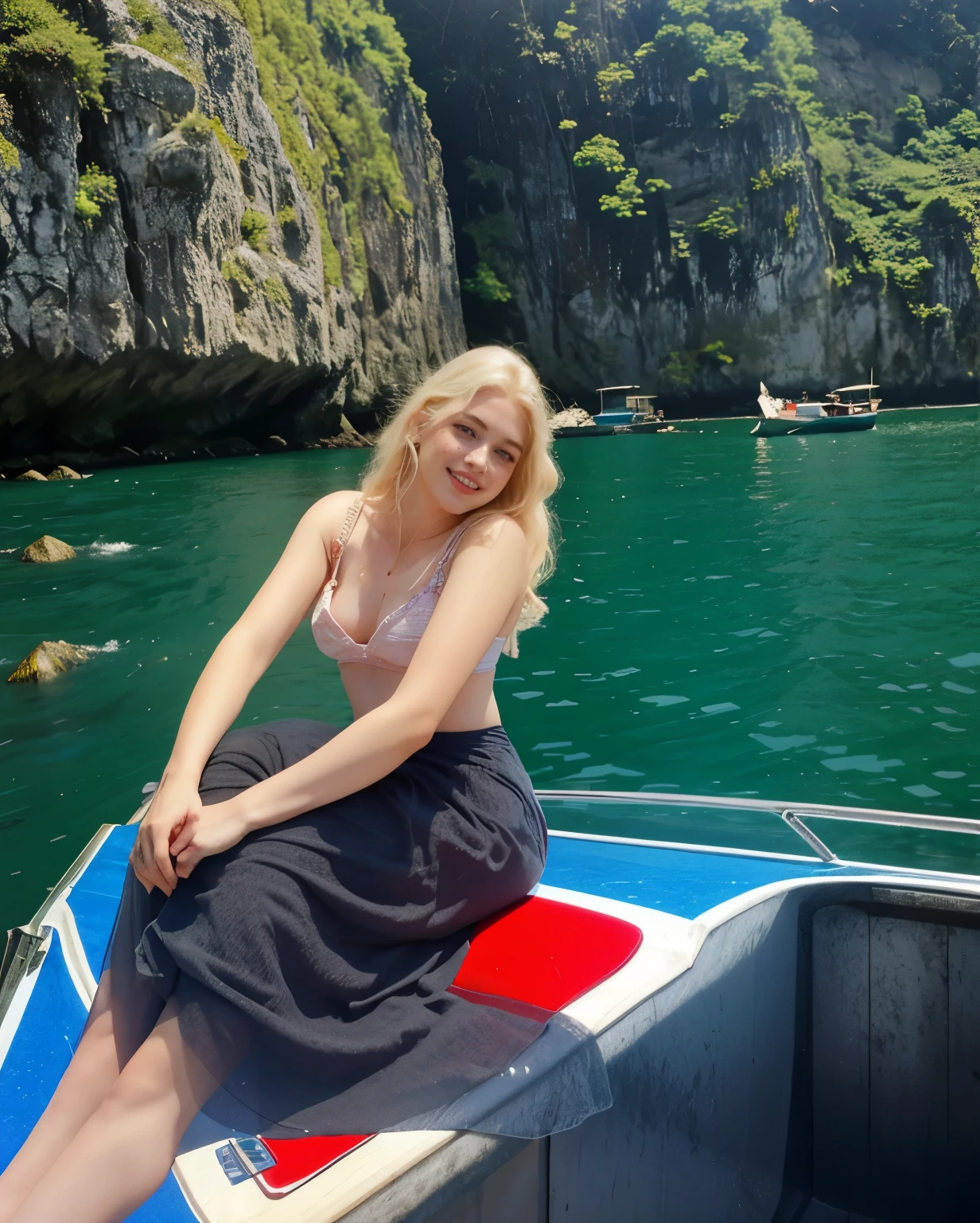 mulher, americana, 25 s, pale skin and freckles, olhos cinzas, nariz delicado, soft and delicate lips, longo, cabelo blondie longo e ondulado na altura da cintura, sorriso meigo, face with delicate feminine facial features, altamente renderizado