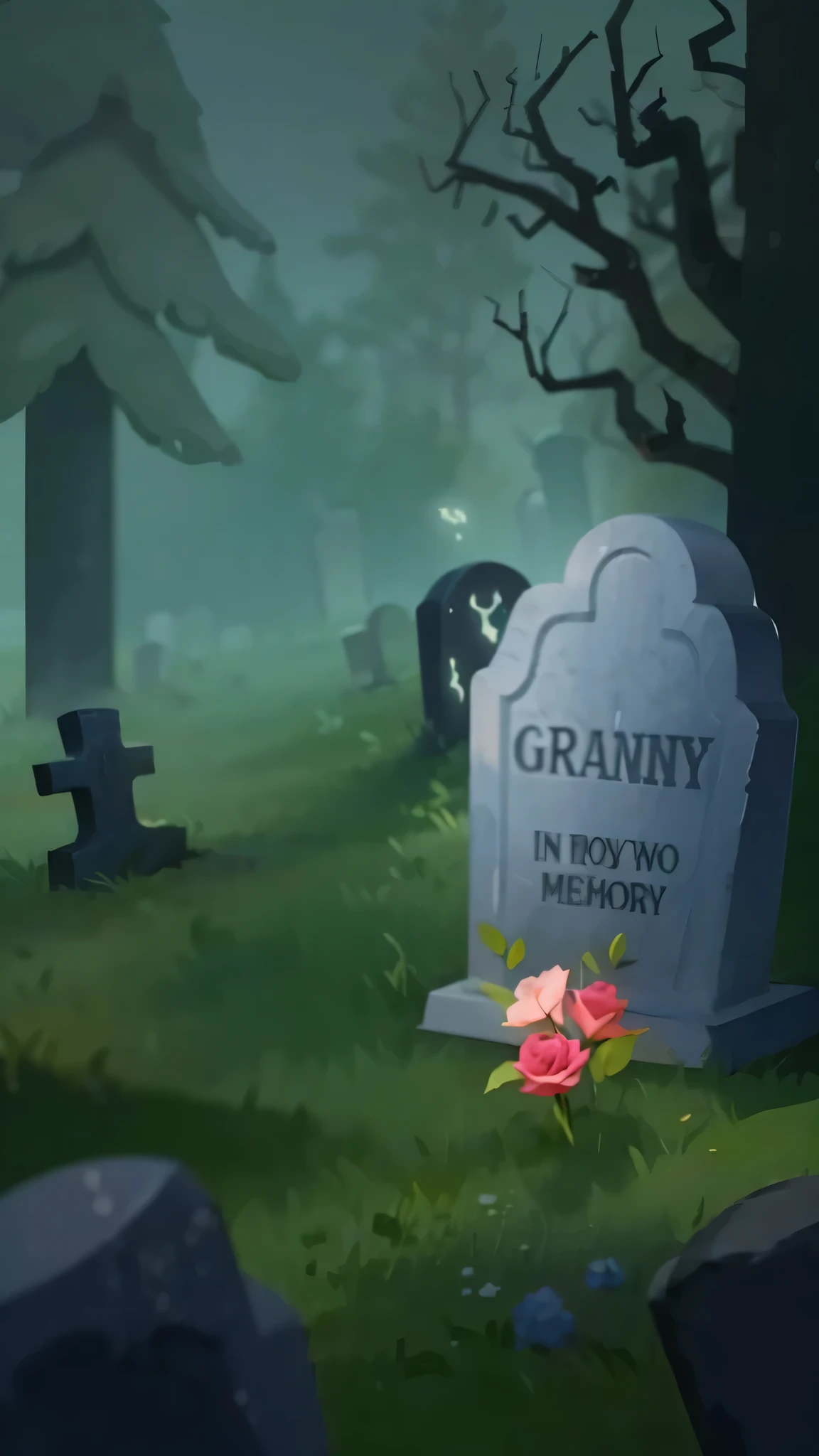 there is a cartoon picture of a grave with a rose on it, grave, graves, graveyard background, graveyard, graveside, background artwork, haunted gravestones, in a graveyard, gloomy, dark graveyard scene, the graveyard, Stylized digital illustration, big graveyard gravestones, gravestones, graveyard tombstones, cemetery, cementitious, Is this a loss???, graveyard landscape