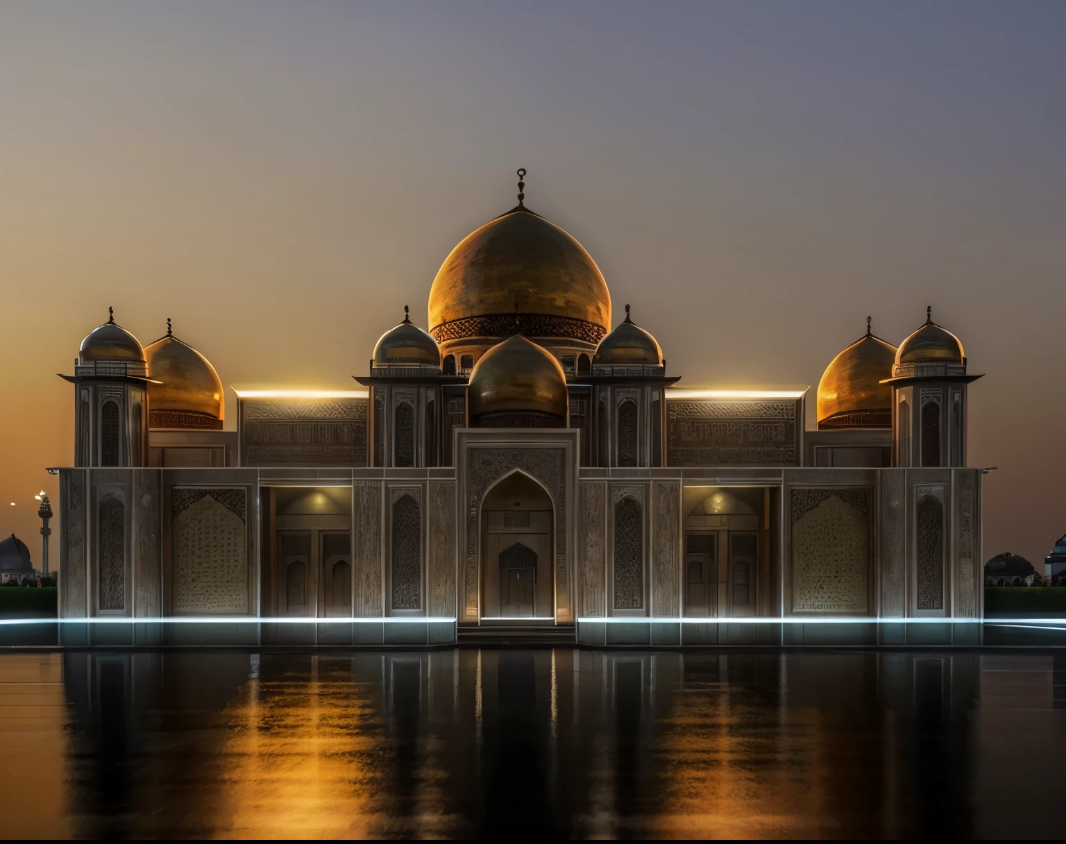 photorealistic ,classic mosque ,Mughal architecture, hd detaild,perfect lighting, trevertine stone façade,grand entrance door,dome,128k,high detailed,realistic, insanely detailed octane render,