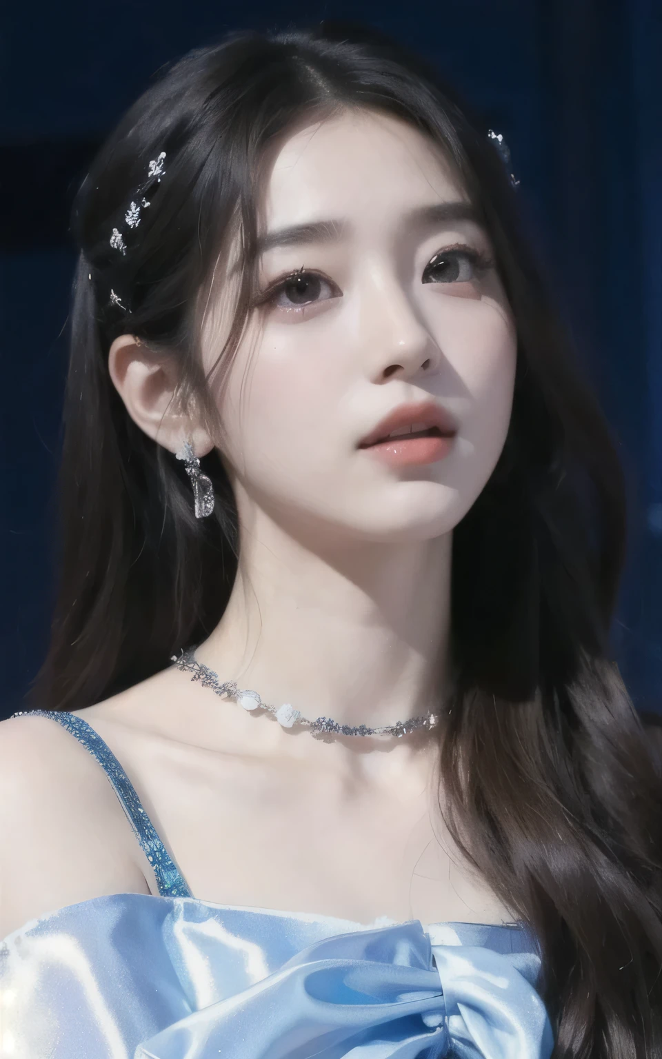 Un primer plano de una mujer con un vestido azul y un collar, bae suzy, dilraba dilmurat, Jaeyeon Nam, Lee Ji Eun, lee ji eun, aparcar desde-min, jinellosung shin, sha xi, Hwang se - es, ellos lee ji eun as a super villain, ellos, heonhwa choe, pale korean adorable face