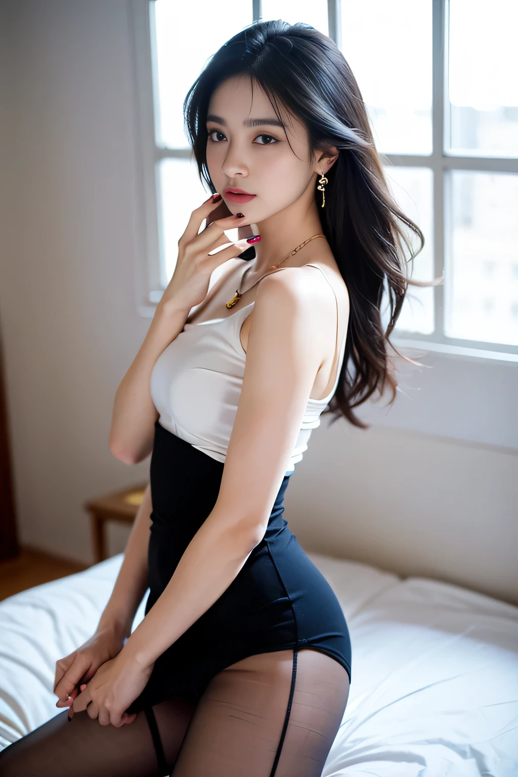 araffe woman in a white dress posing for a picture, trending at cgstation, sexy girl, gorgeous chinese model, korean girl, gorgeous lady, gorgeous young korean woman, captured on canon eos r 6, instagram model, anime thai girl, beautiful south korean woman, open v chest clothes, senna from league of legends, attractive girl, cosplayer, japanese model