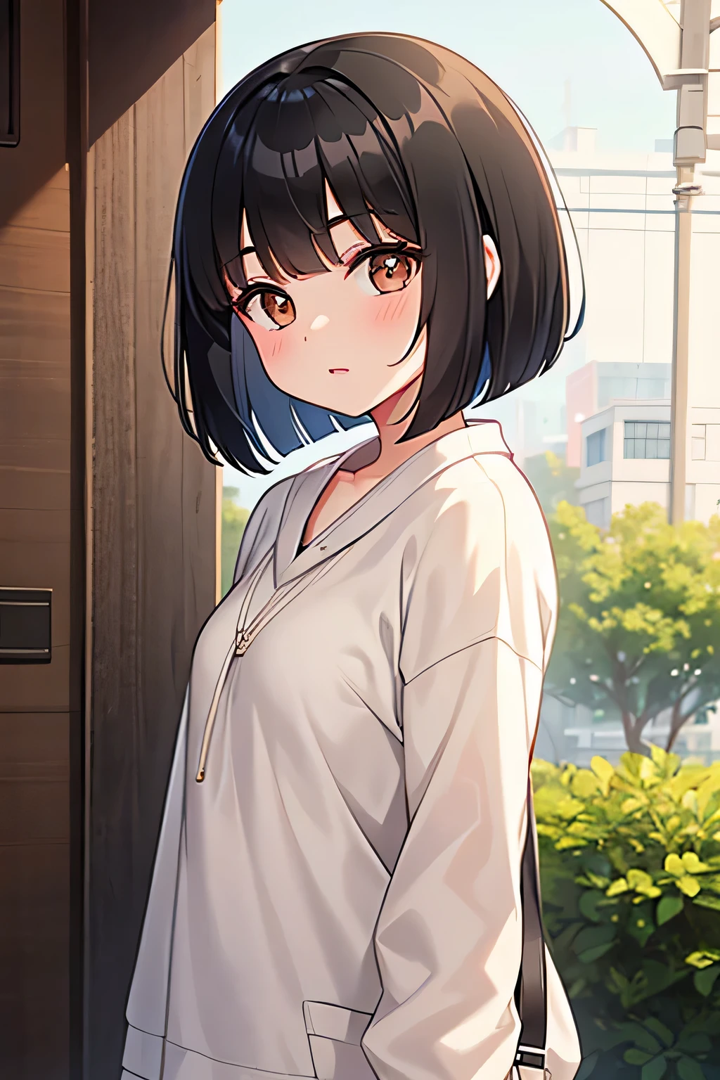 A girl named Xiaoli has bangs and a bob haircut, black hair and brown eyes.