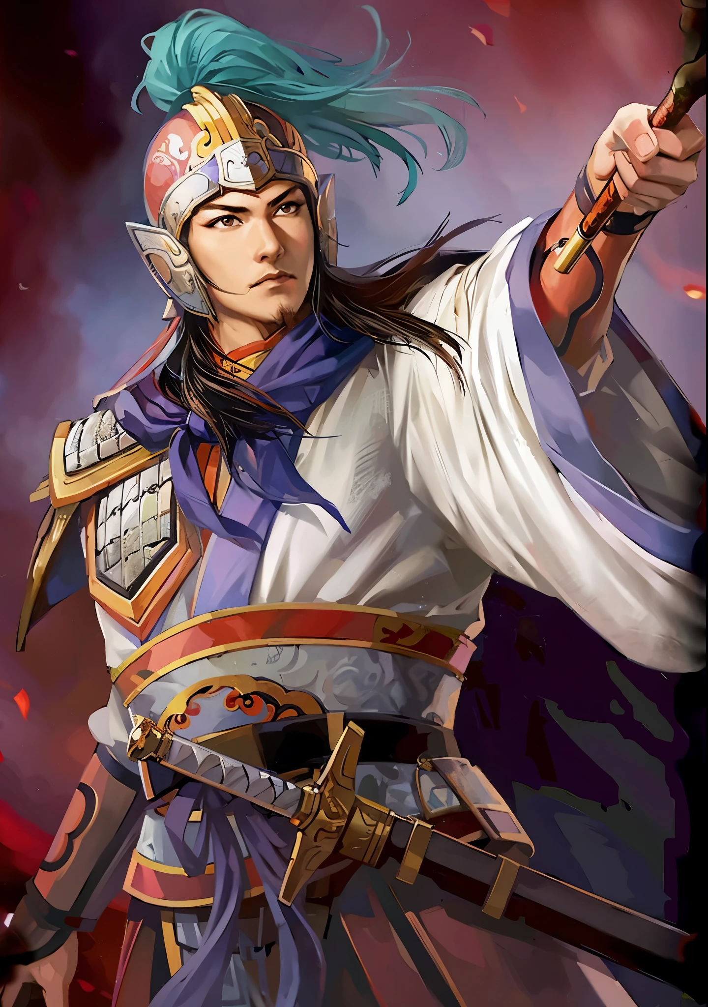 Close-up of a man holding a sword and sword, bian lian, heise jinyao, zhao yun, Inspired by Huang Shen, xianxia hero, Guan yu, hua cheng, feng shu, Yang Qi, Inspired by Fan Kuan, inspired by Guan Daosheng, g liulian art style, Inspired by Shen Zhou