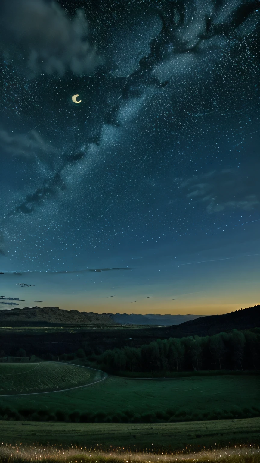 Landscape at night some stars moon