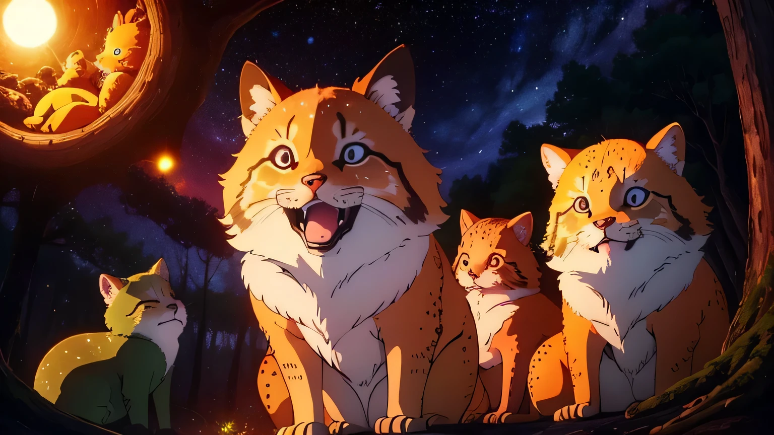 In a beautiful forest, there lived a group of adorable woodland animals. As the sun slowly set and the starry night sky enveloped the forest, all the animals began to feel tired, yawning and ready for sleep.