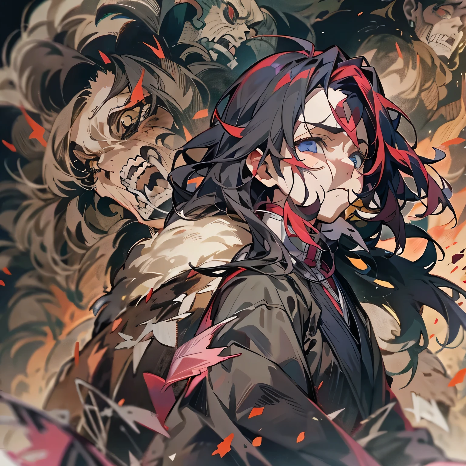"Captivate viewers with a poignant image, that captures a dark moment from the anime, in die Welt von Demon Slayer. Amidst the chaos of combat and the intensity of the characters' struggles, Finden Sie eine ruhige Pause, in der die Emotionen tief sitzen. Whether it is a tender farewell, a heartbreaking loss, oder ein Moment der Selbstbeobachtung, rufen die rohen Emotionen und die Verletzlichkeit der Charaktere hervor, as they overcome the trials of their journey. Let the viewer feel the weight of their emotions, as he connects with humanity in the midst of the supernatural."