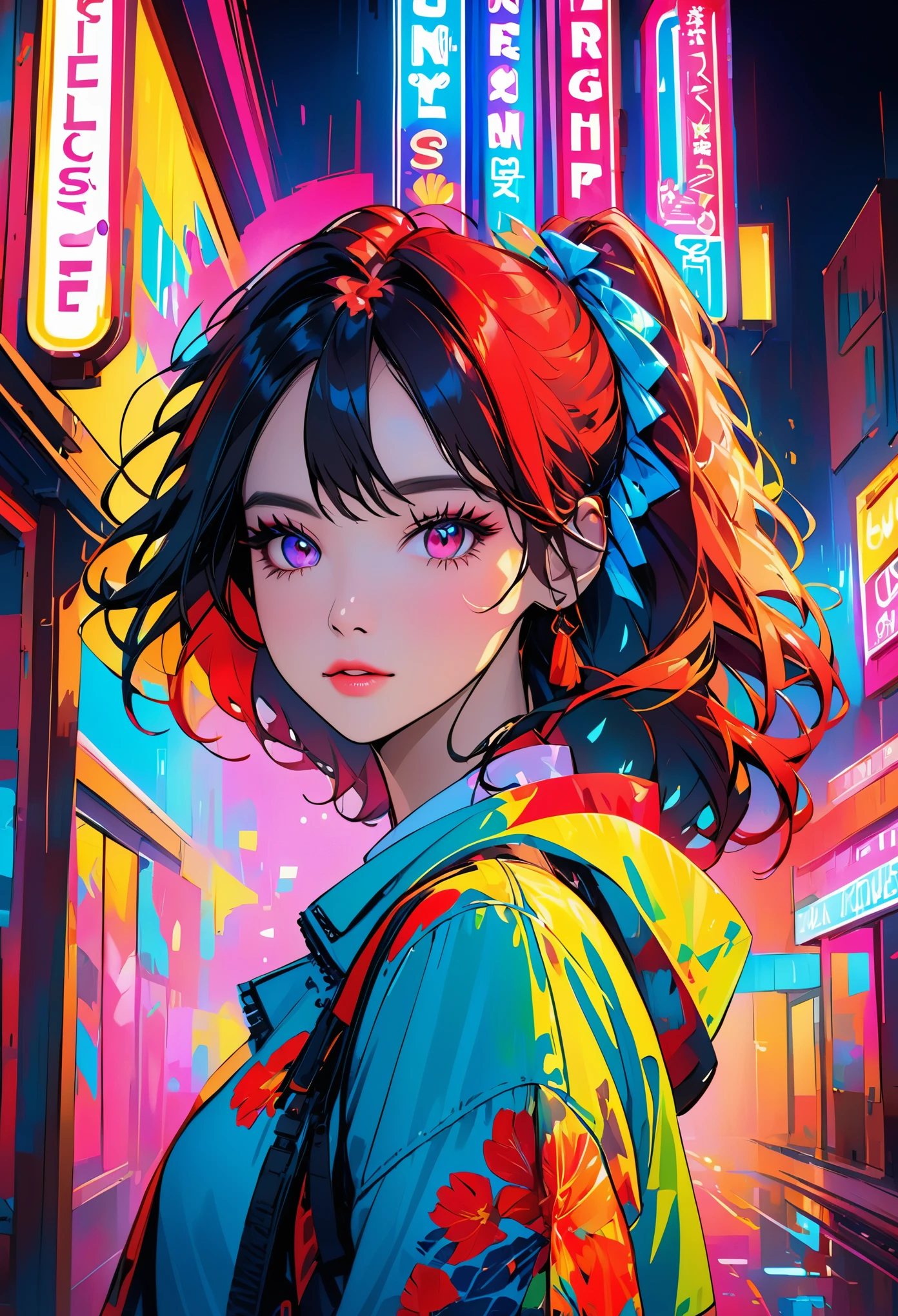 Fashion portrait color photos, Miss, neon lights