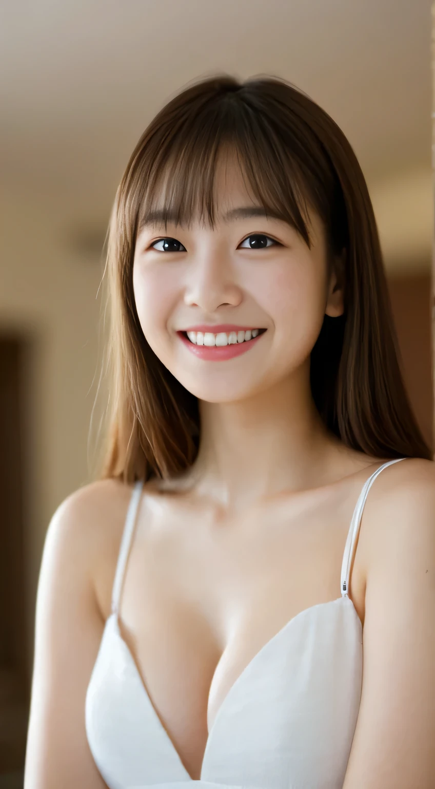masterpiece,best quality,(Japanese ),((Beautiful girl)),cleavage,indoor,(perfect body beauty:1.2),(shy smile),beautiful teeth,