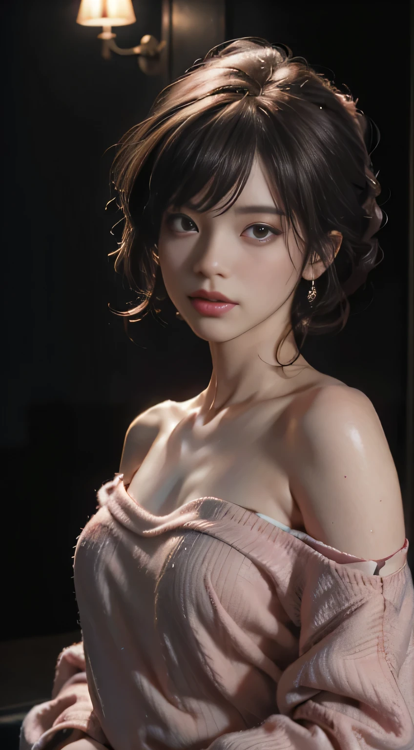 Best Quality, Masterpiece, Ultra High Resolution, (Realisticity: 1.4), Original Photo, 1girl, Pink Off-the-Shoulder, Cinematic Lighting