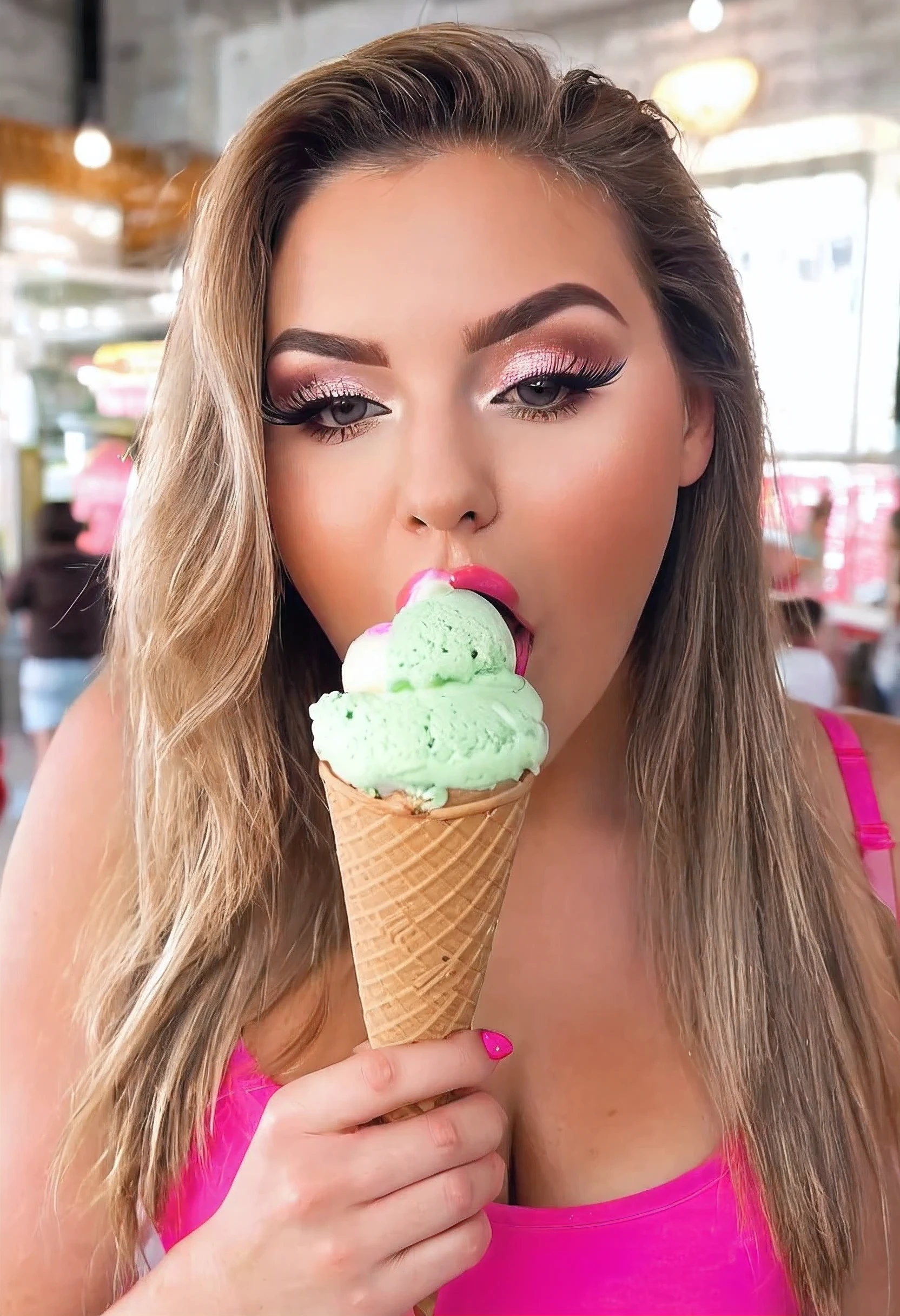 Beautiful big ass girl licking ice cream