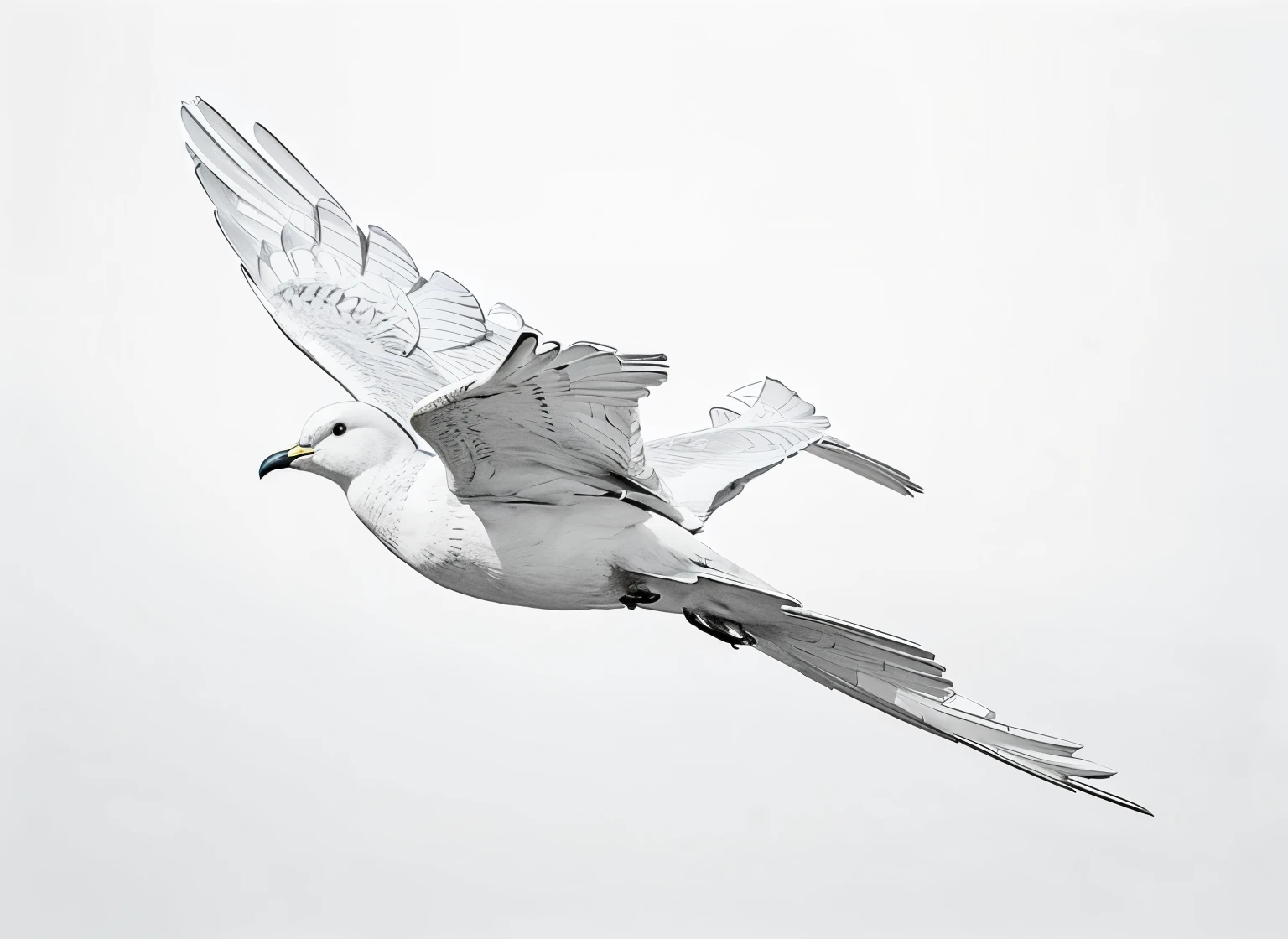 Single Uninterrupted Line Drawing Of A whole Beautiful flying dove In Thought, Minimalism, Abstracted Image, Single Ink Line Drawing