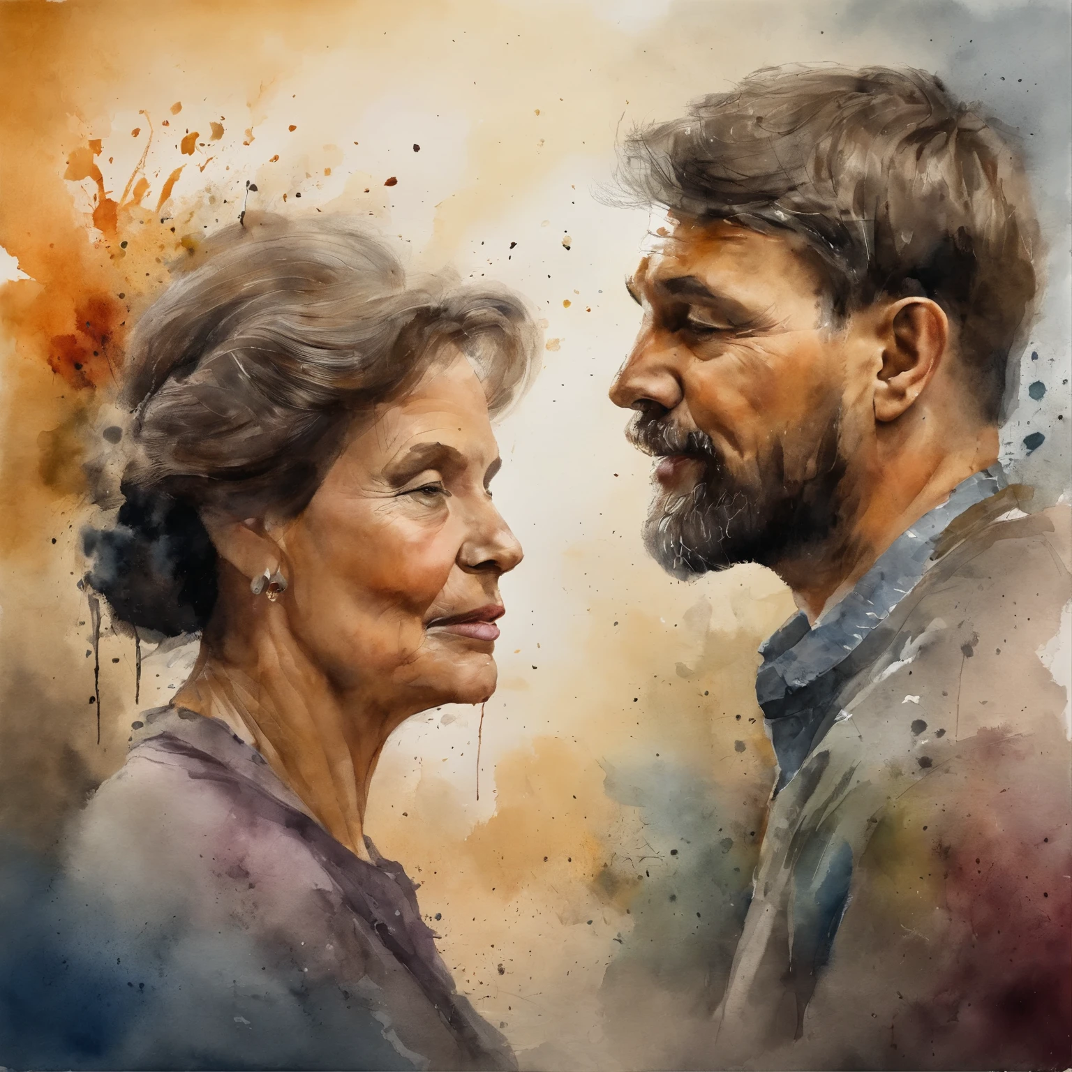 painting of a mother, father and  with a splatter background and spray paint effect, by Eugeniusz Zak, watercolor art, by Károly Lotz, watercolor painting, watercolor painting style, watercolor detailed art, by Reuben Tam, watercolor digital painting, watercolor, masterfully detailed watercolor, watercolor art, Grzegorz Rutkowski