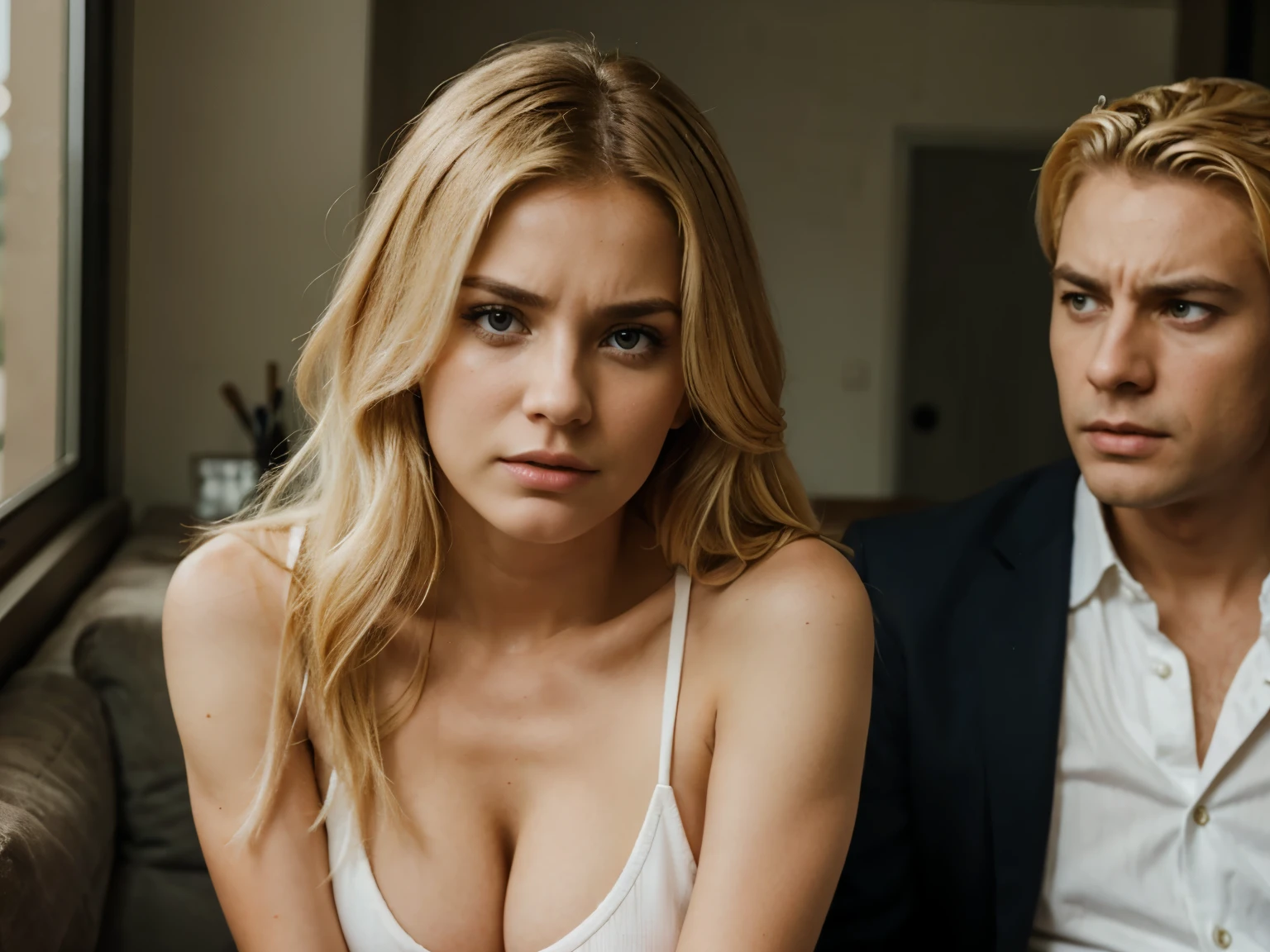 blonde woman who is angry with a man
