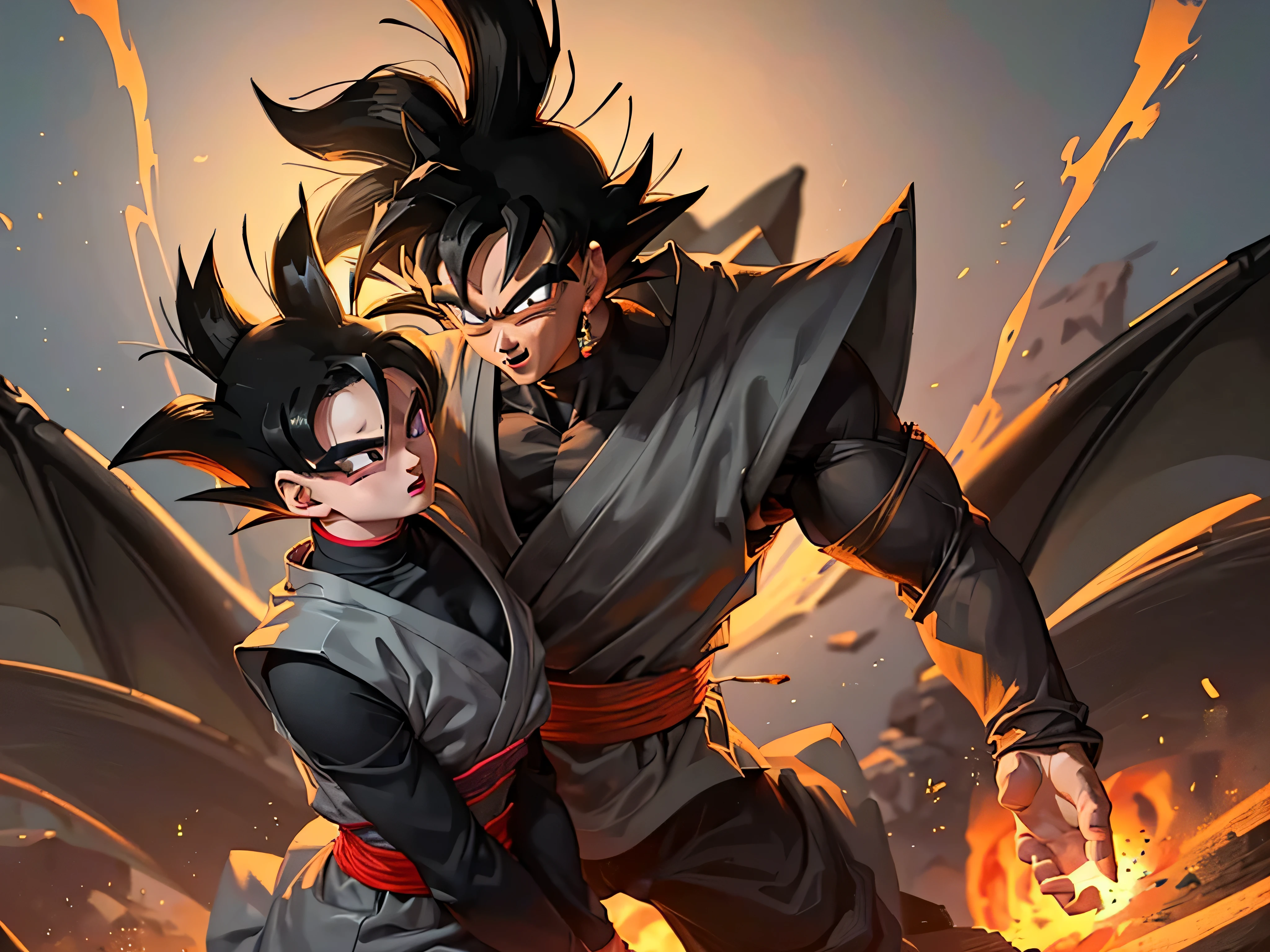 ((best quality, masterpiece, 4K, meticulous, exquisite eyes, Detailed face, intricate details, pixiv, Gebru, dragon珠超风格)), male, male, spiky hair, black hair, (((Wukong black (dragon_ball_Excellent))))