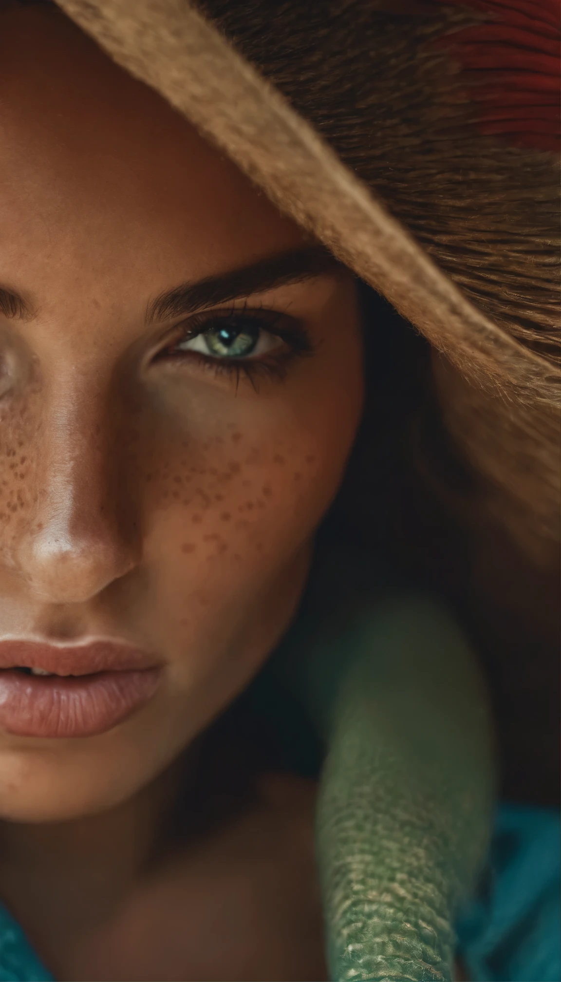 close-up woman with freckles