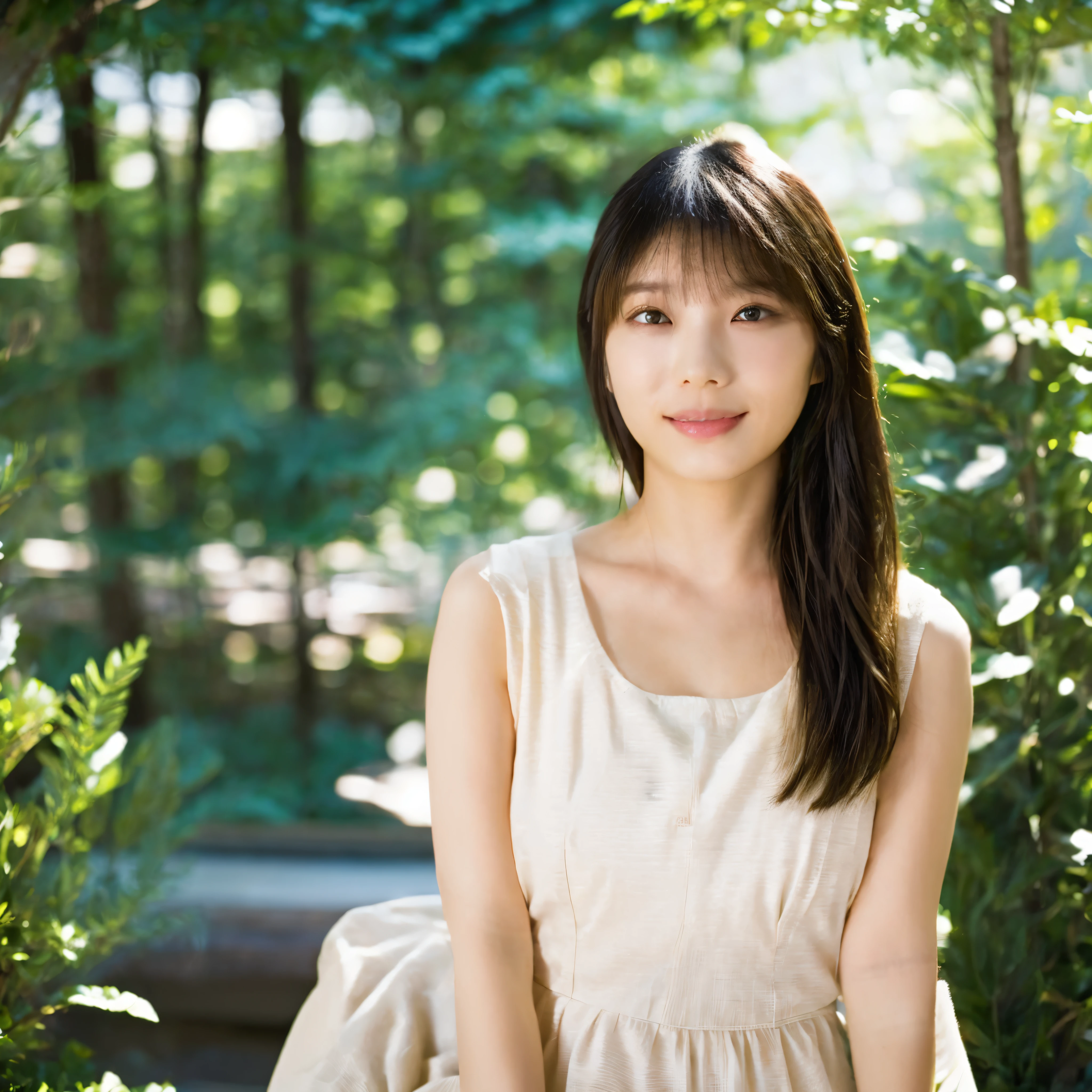 japanese woman、40 generations、Short bob grayish black hair、medium meat, medium height、relaxed holiday attire、home garden