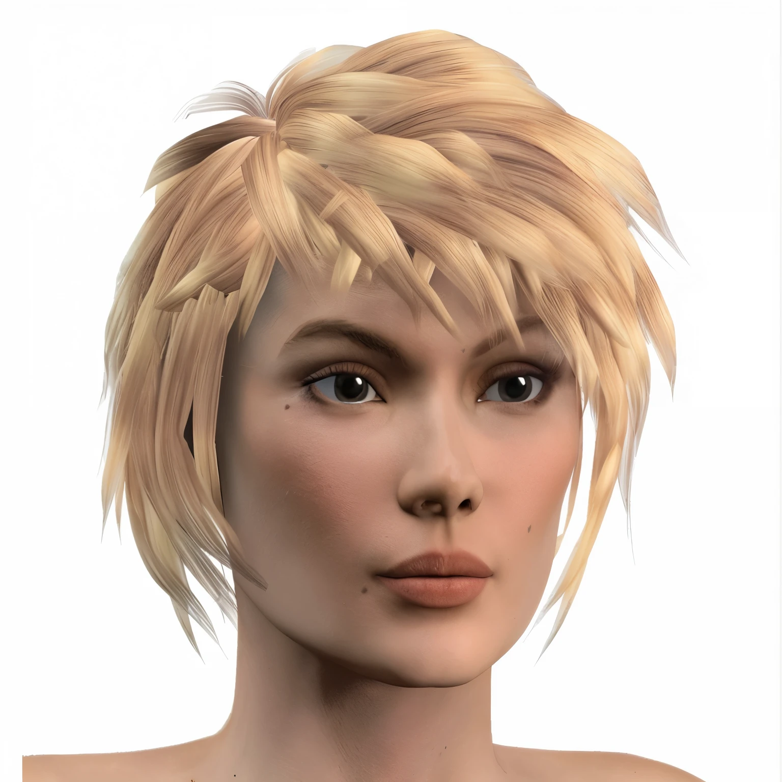 Create an extremely realistic photo of a beautiful white woman, 25 Jahre alt, 1.70 m hoch, 68 kg schwer, Sarkastischer Blick, schwarze Augen, kurzes Haar von blauer Farbe, wears a white T-shirt. --Auto