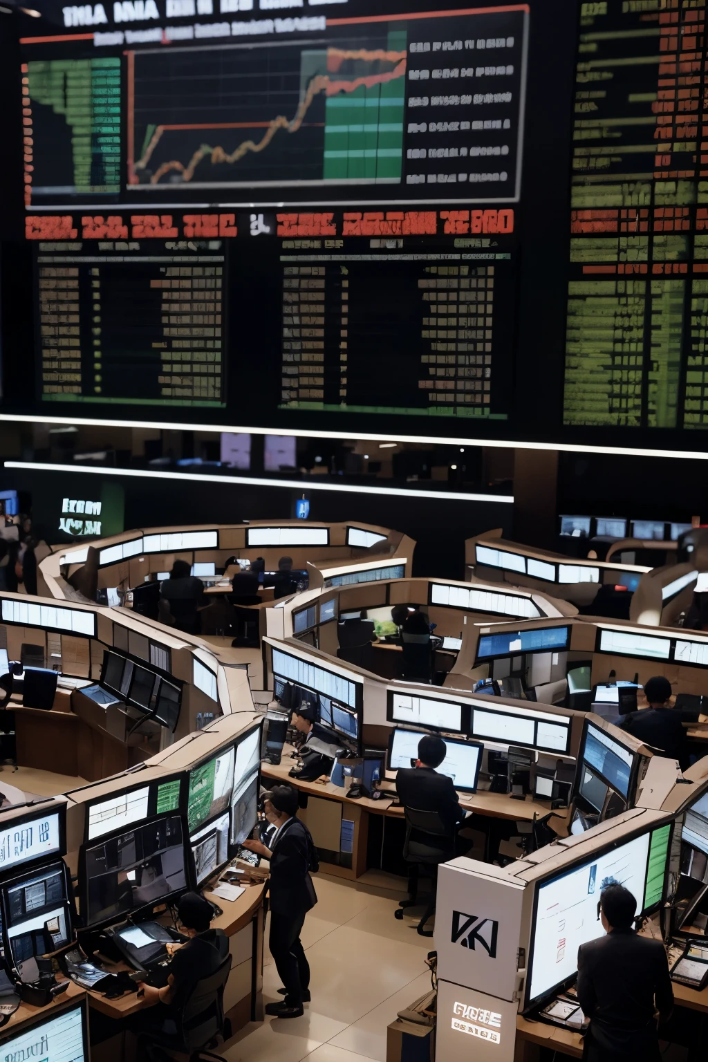 Photorealistic Images: {A crowded trading floor}, Photograph, Realistic, Vietnam Stock Market, Contemporary, Camera: DSLR, Shot: Wide Angle, Render Related Information: High resolution (4K), Detailed.