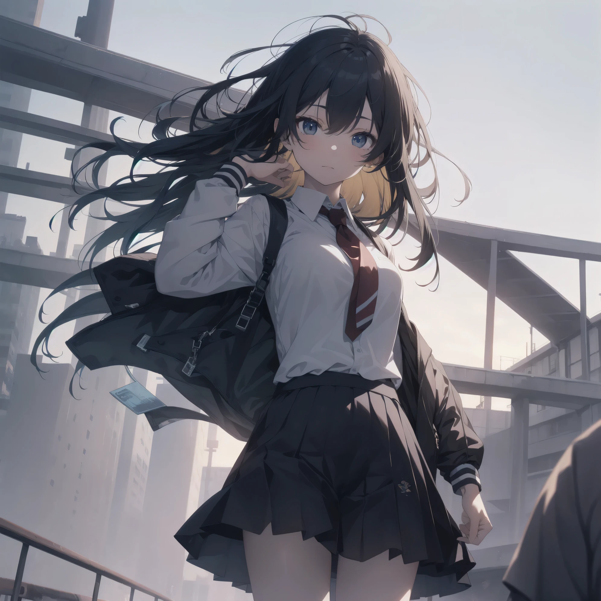 Super Absurd - Top Quality from the God of Art, Super detailed, High resolution, anime moe art style, best anime 8K konachan wallpaper, Pixiv contest winners, perfect anatomy,break, (眠そうにalone学校へ行く女の子を描いてください. )break,1 girl, (alone,little woman, cute, 13 years old:1.3),All limbs, full finger,, The charm of an immature body, (very_short hair), shortcut, Bang, flat chest, small ass, between legs, small black eyes, detailed and beautiful eyes, Well-proportioned iris and pupils, expressive eyes, High resolutionの詳細な髪, neck ribbon, shirt, collared shirt, skirt, pleated skirt, , (detailed lighting), (detailed background), On the way to school. break,super dense skin, Best cinematic lighting powered by famous artist, 8K,Beauty Illustration,photoshop_(Moderate),Absurd Hi-Res,UHD,rough skin,break,((artist:Fujiyama)), artist:Fujichoko,artist:Yamamoto_Soichiro,artist:hanekoto