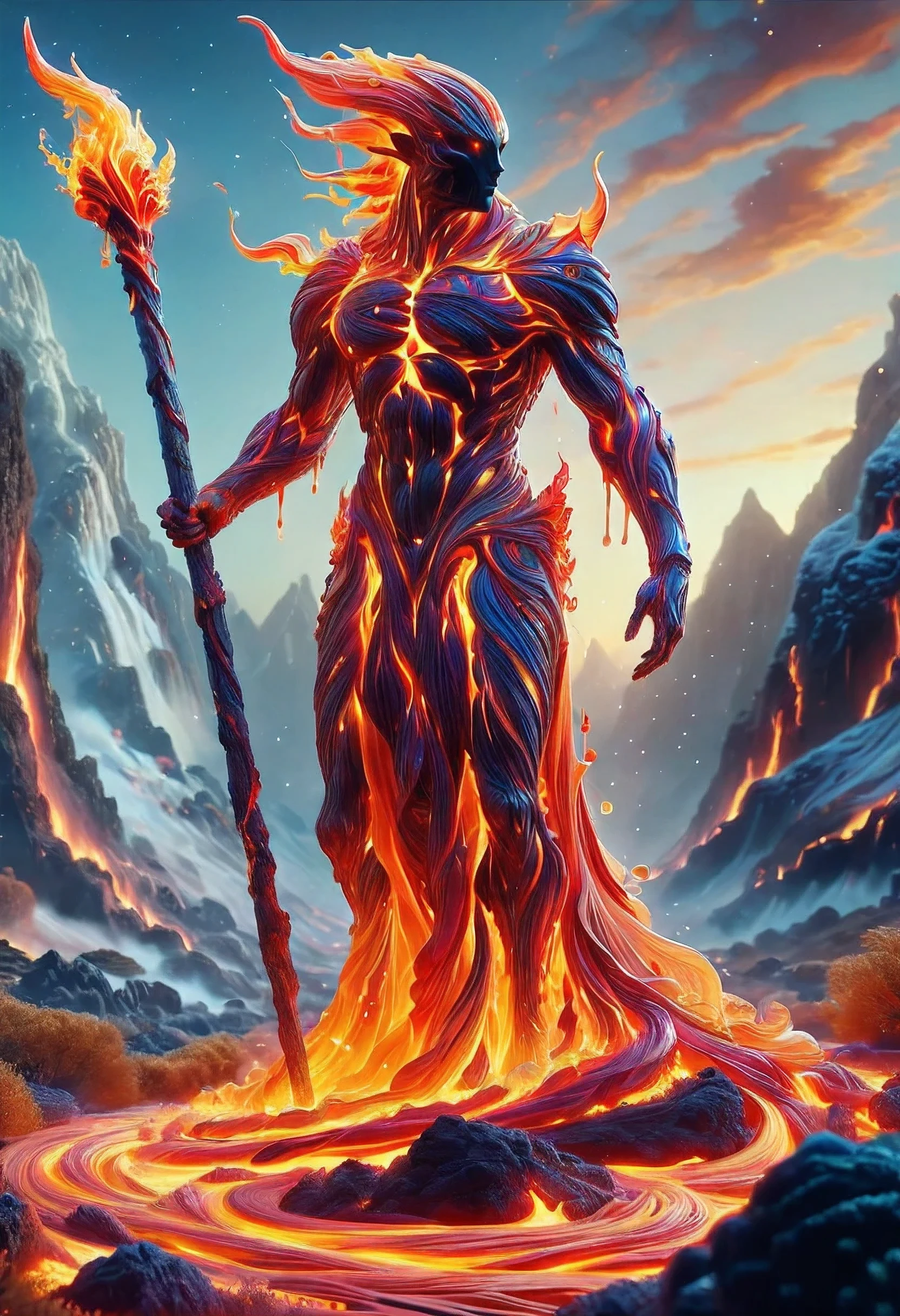 full body, dynamic pose, ral-lava, crisp focus,ethereal fantasy concept art of intricate paper quilled sand spirit holding staff, complex nebula background, vibrant, beautiful paper quills, hyper detailed, insane depth, gorgeous composition, chaotic but orderly, magnificent, celestial, ethereal, painterly, epic, majestic, magical, fantasy art, cover art, dreamy, magic, surreal, fantasy, digital art, wlop, artgerm and james jean, ultra hd, realistic, vivid colors