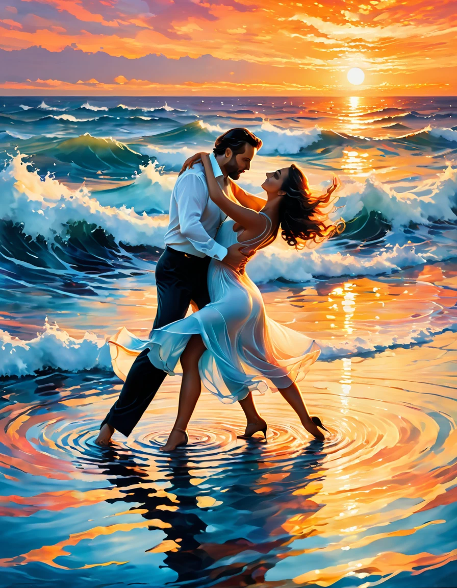 People Dancing on the Sea Surface, best quality, masterpiece, very aesthetic, perfect composition, intricate details, ultra-detailed