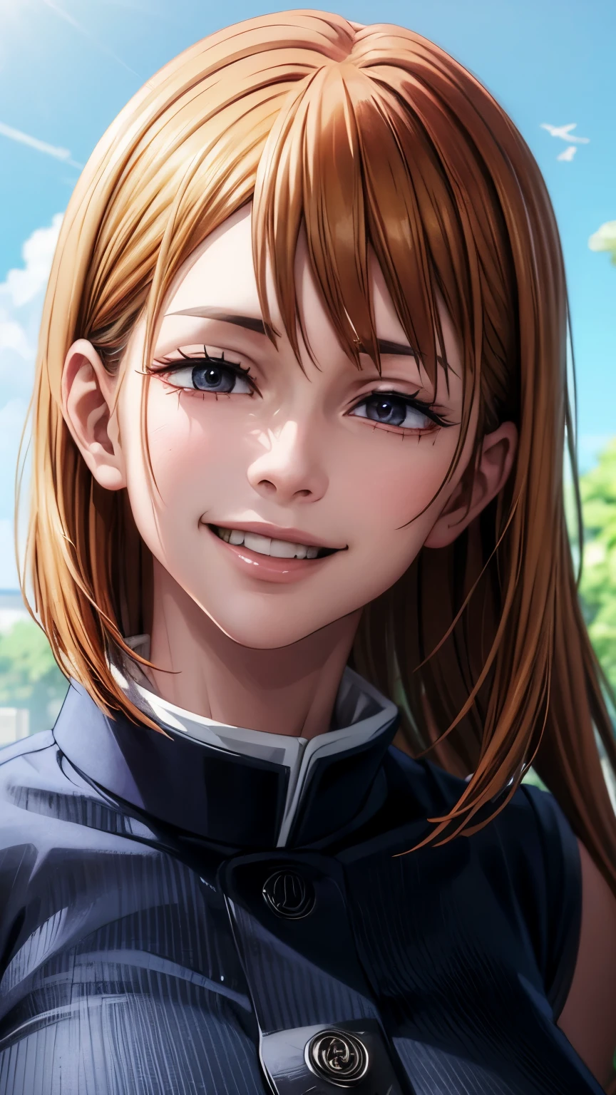 Nobara, Portrait, masterpiece, 8k, ultra high quality, ultra realistic, ultra high definition, anime art, smiling, cute, seductive