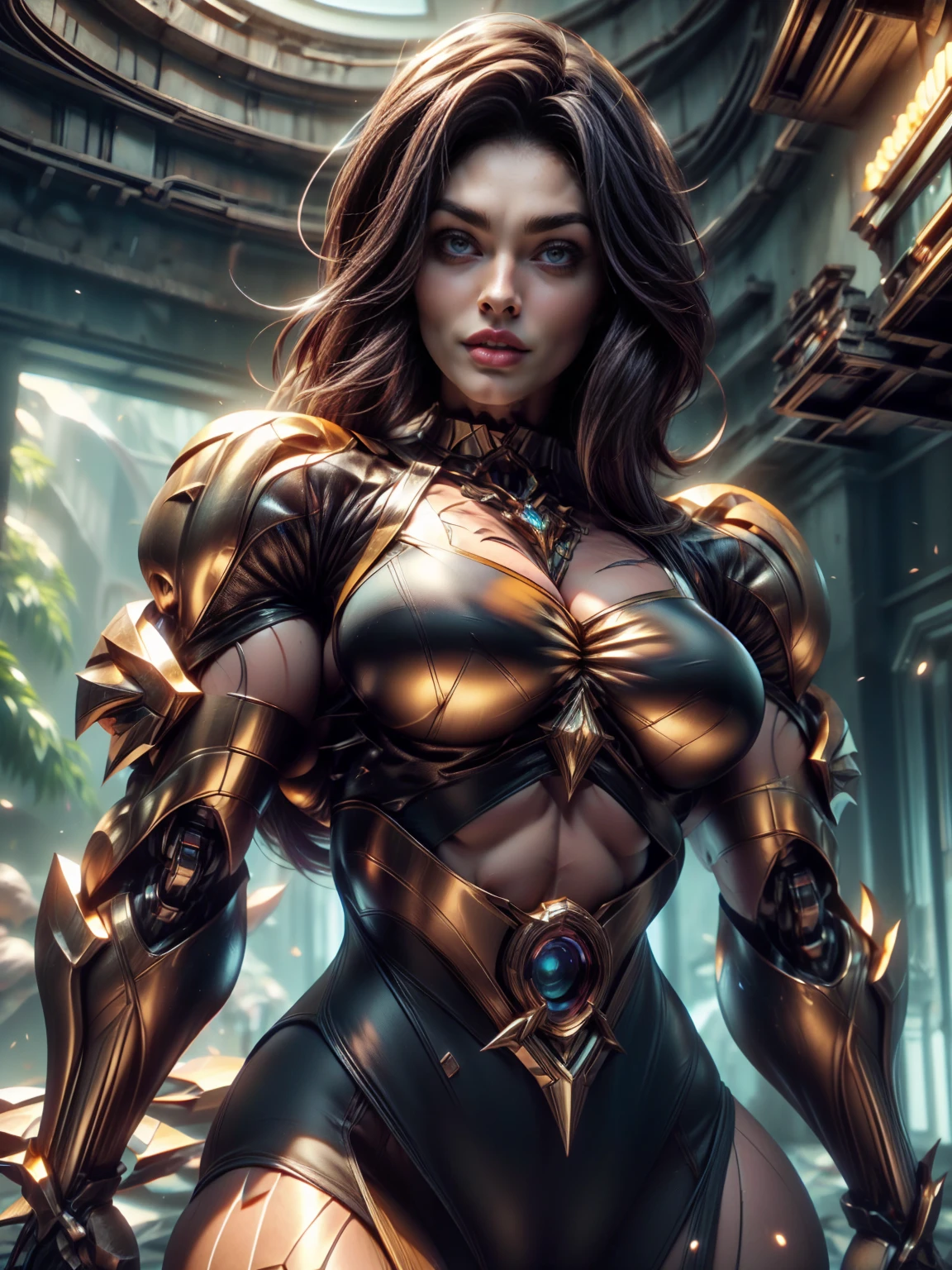 Cinematic, clear facial features and insanely detailed, it captures the essence of the woman (Megan Fox) with breathtaking beauty. The color grading is beautifully done, enhancing the overall cinematic feel. Unreal Engine brings her to life, her appearance even more mesmerizing. With the use of depth of field (DOF), every detail is focused and accentuated, drawing attention to her eyes and hair. The image resolution is at its peak, utilizing super-resolution technology to ensure every pixel is perfect. Cinematic lighting enhances her aura, while anti-aliasing techniques like FXAA and TXAA keep the edges smooth and clean. Adding realism to the robot-like body suit, RTX technology enables ray tracing, it look as if it's actually there. Additionally, SSAO (Screen Space Ambient Occlusion) gives depth and realism to the scene, the girl's presence even more convincing. In the post-processing and post-production stages, tone mapping enhances the colors, creating a captivating visual experience. The integration of CGI (Computer-Generated Imagery) and VFX (Visual Effectrings out her robotic features in a seamless manner. SFX (Sound Effects) complement the visual artistry, immersing the viewer further into this fantastic world. The level of detail is awe-inspiring, with intricate elements meticulously crafted, the artwork hyper maximalist and hyper-realistic. Volumetric effects add depth and dimension, and the photorealism is unparalleled. The image is rendered in 8K resolution, ensuring super-detailed visuals. The volumetric lightning adds a touch of magic, highlighting her beauty and aura in an otherworldly way. High Dynamic Range (HDR) technology makes the colors pop, adding richness to the overall composition. Ultimately, this artwork presents an unreal, yet stunningly real portrayal of an incredibly beautiful girl. The sharp focus ensures that every feature is crisply defined, leaving the audience captivated by her presence. --v testp