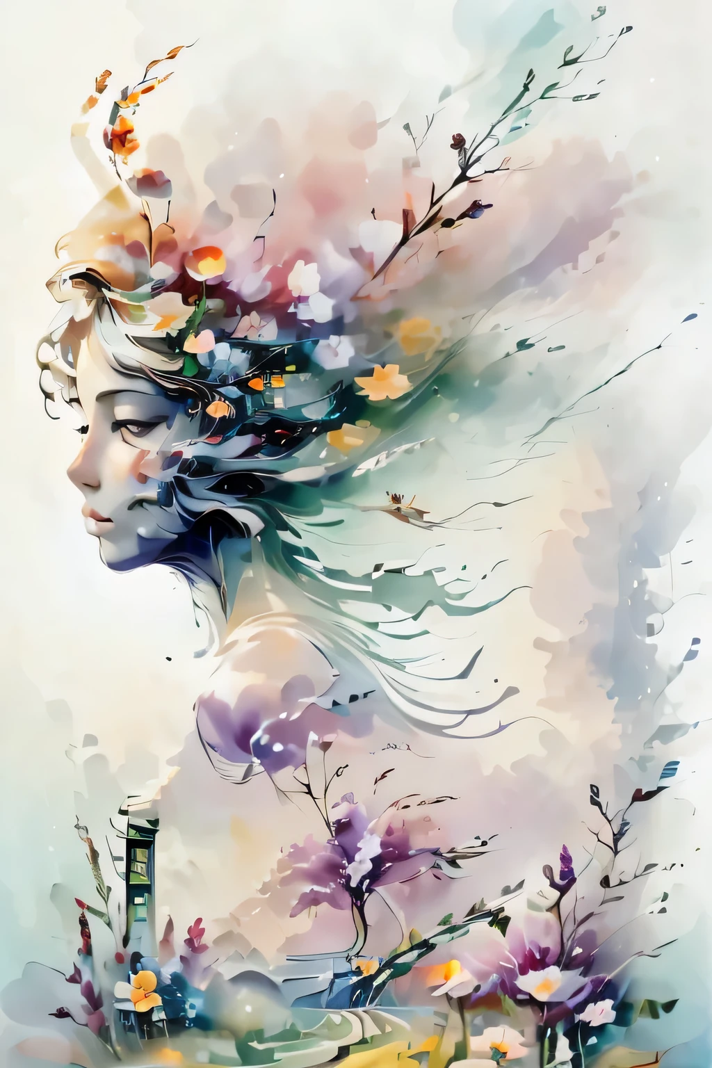 (colorful、most detailed 、highest quality, masterpiece, High resolution、alone、white cyborg hair woman)、(((A city full of machines)))、(((see the whole body)))、((Super detailed)), (Detailed CG illustration), ((very delicate and beautiful)),
