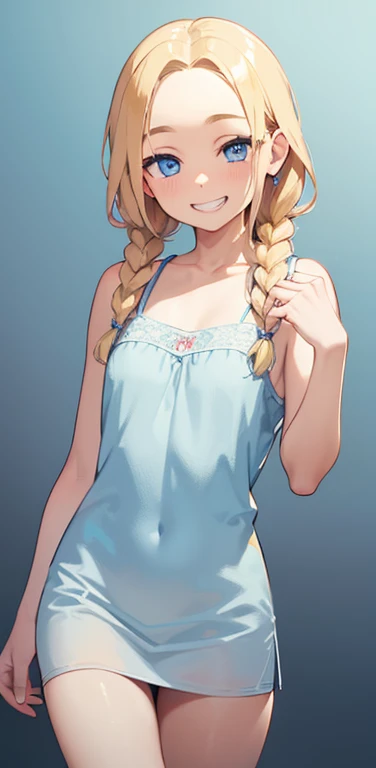 (Crossdresser),blonde low twintails,camisole,Worried expression,Groin bulge