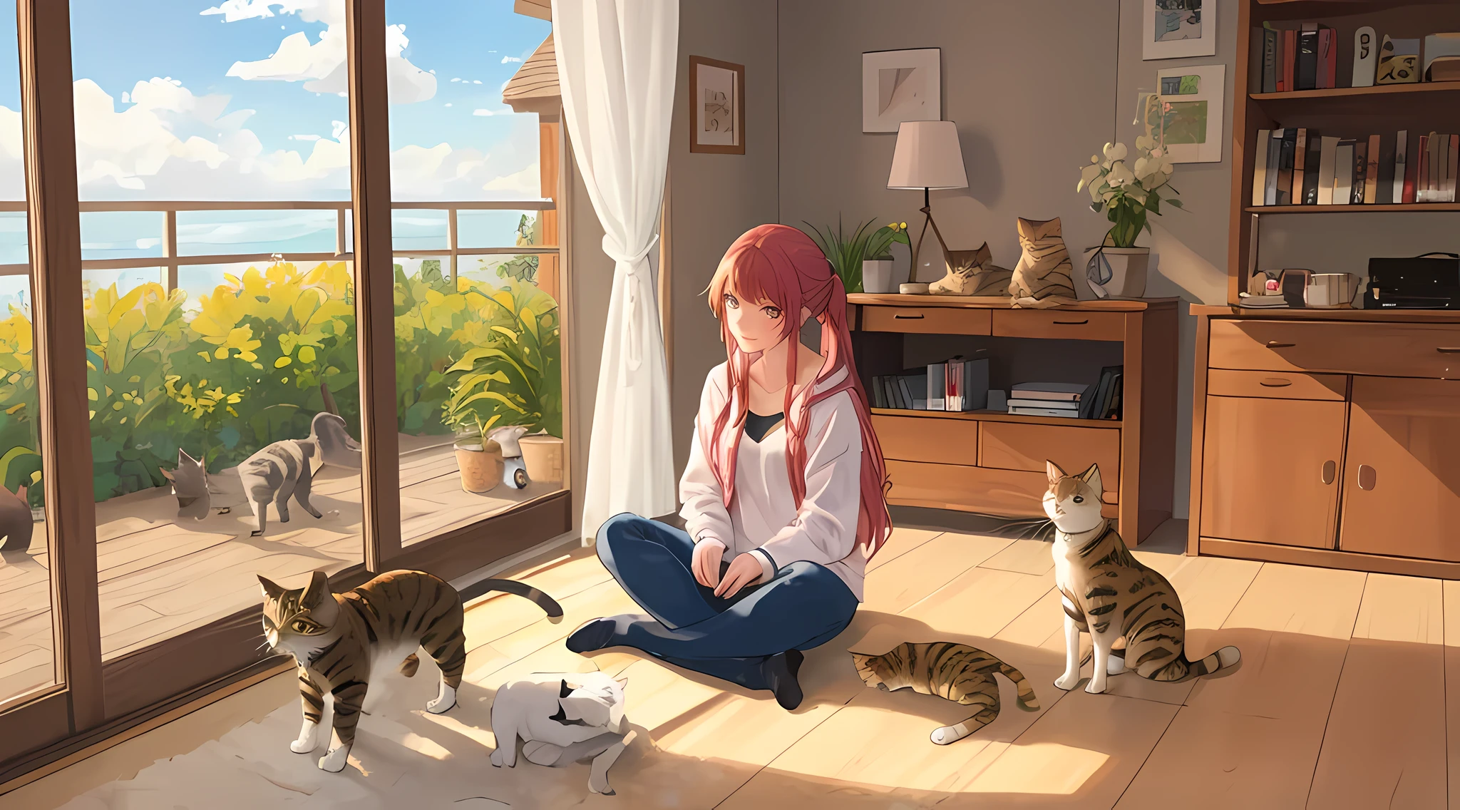 1 girl (18-year-old)and a cat
