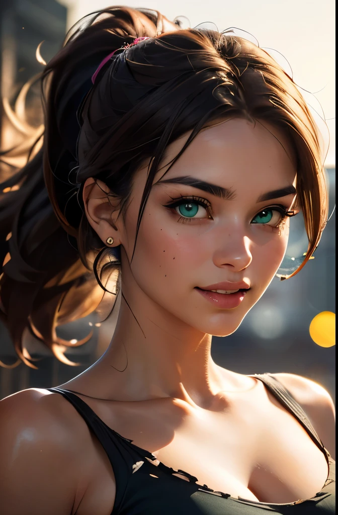 (High detail:1 1), rough face, ((pele natural)), alta qualidade, NSFW, Olhos bonitos, (rosto e olhos detalhados), (rosto: 1 2),(visible pore: 0,9),(pele detalhada: 1,2),Mulher de 25 s, corpo inteiro, na movimentada rua da cidade, Bokeh, profundidade de campo, DSLR, 8k, HDR