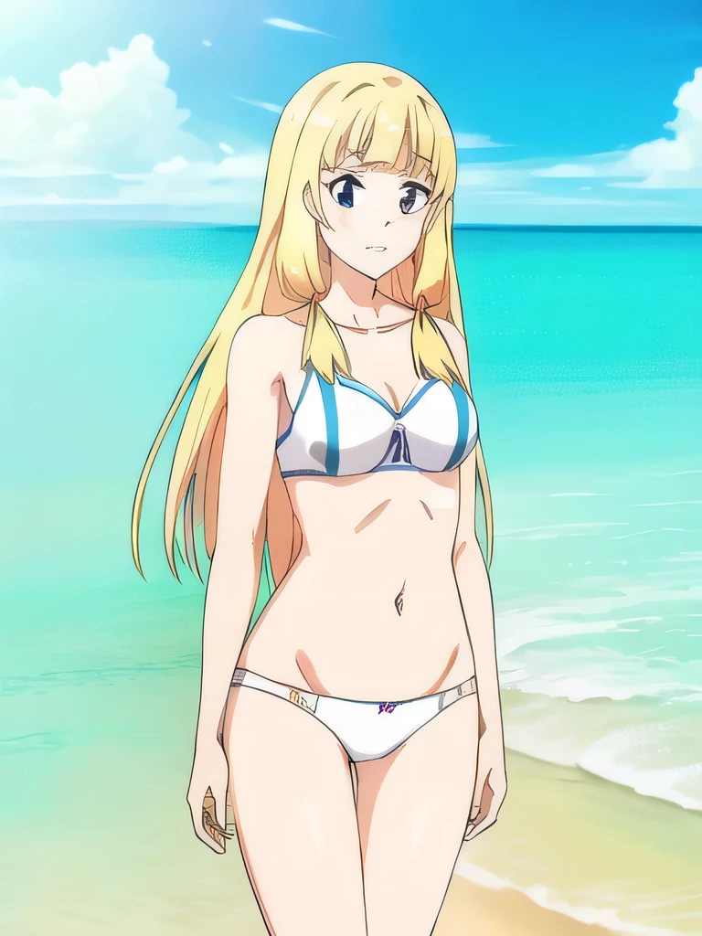 masterpiece, perfect lighting, (beautiful, 最high quality:1.3), perfect eyes, confused, 8K, (confused), finely, high quality,
cecily, long hair, blonde hair, blue eyes,
cute, beach, underwear,white silk panties,red ribbon on panties,thighs,