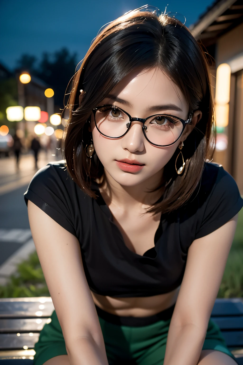Selfie Phote, 8K, HDR, Top quality, Masterpiece, (Realistic: 1.2), 20-years-old mixed (dilraba dilmurat : 0.5)-(alexandra daddario : 0.5)-(japanese-korean) 1girl, purple shaded blue hair, messy short hair, Blue eyes, Upper body, Wearing an unbuttoned men's shirt, (round glasses), necklace, inside the car. wet body, (shiny body:1.3). (tired and sleepy and satisfied:0.0), oval face, ((orange lips)), Detailed face, Beautiful eye, extremely detailed face, extremely detailed eyes, extremely detailed skin, extremely detailed nose, extremely detailed mouth, perfect anatomy. (perfect round small breast : 0.2), slight cleavage. Professional Photography, medium shot, Hyper Realism, volumetric lighting, ambient lighting, sunset, hot summer, hyperdetailed,
