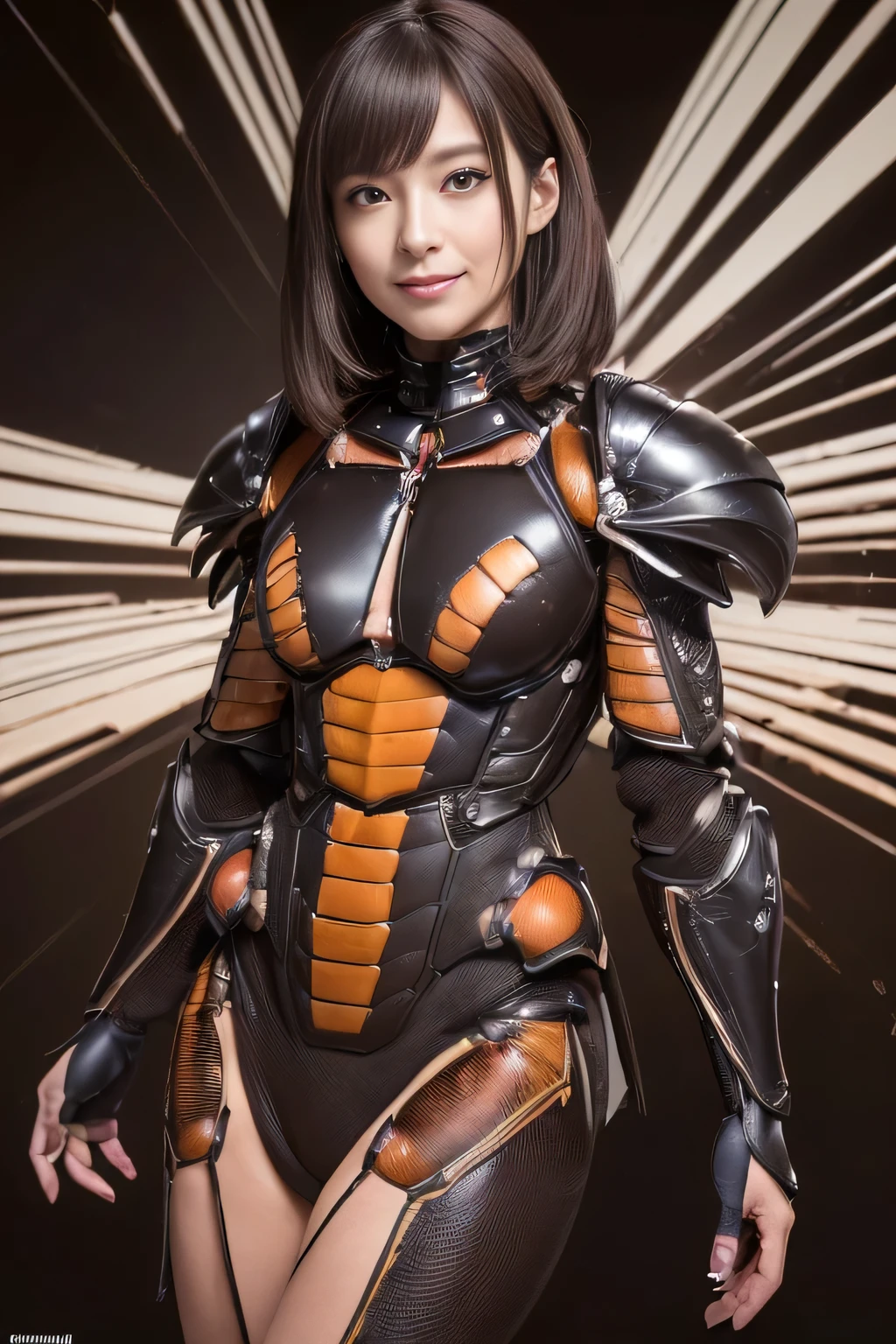 (High resolution,masterpiece,highest quality,Very detailed CG, anime, official art:1.4), realistic, photograph, amazing detail, everything is complicated, shiny and glossy,Amazing number of layers, 8K wallpaper, 3D, sketch, cute, figure,( alone:1.4), perfect female proportions,villain&#39;s daughter, (Fusion of dark brown cockroach and lady:1.4), (brown cockroach woman:1.2), (brown cockroach woman:1.2), (Fusion:1.2), (alone:1.4), (evil smile:1.2), muscular, abs, (Cockroach brown exoskeleton bio insect suit:1.4), (Cockroach brown exoskeleton bio insect armor:1.2), (brown transparent cockroach feathers:1.4), (Antennae of brown cockroaches:1.3),