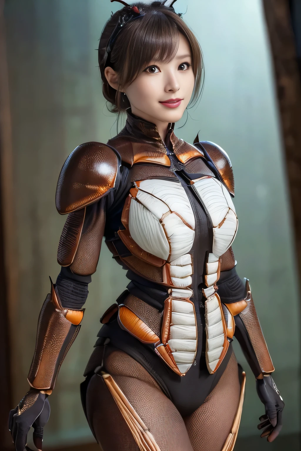 (High resolution,masterpiece,highest quality,Very detailed CG, anime, official art:1.4), realistic, photograph, amazing detail, everything is complicated, shiny and glossy,Amazing number of layers, 8K wallpaper, 3D, sketch, cute, figure,( alone:1.4), perfect female proportions,villain&#39;s daughter, (Fusion of dark brown cockroach and lady:1.4), (brown cockroach woman:1.2), (brown cockroach woman:1.2), (Fusion:1.2), (alone:1.4), (evil smile:1.2), muscular, abs, (Cockroach brown exoskeleton bio insect suit:1.4), (Cockroach brown exoskeleton bio insect armor:1.2), (brown transparent cockroach feathers:1.4), (Antennae of brown cockroaches:1.3),