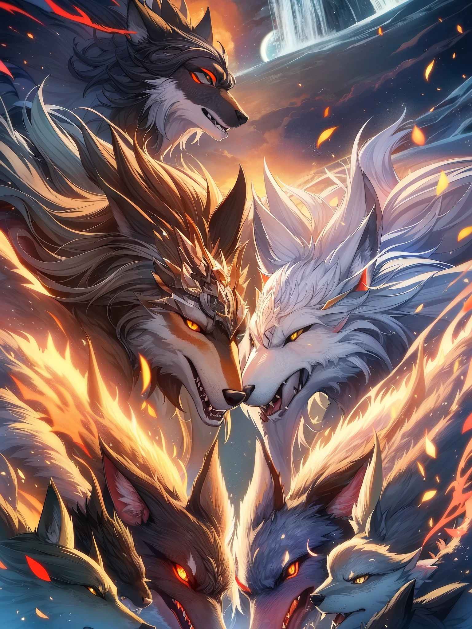 Mr.々A pack of wolves living in a、each has its own characteristics、There is a way of living a solitary life。they are black wolves、white wolf、Red Wolf、Green Wolf、Yellow wolf、green wolf、Purple Wolf、peach wolf、goldenwolf、silver wolf、copper wolf etc.、have different coat colors、It blends into the environment with its beauty and strength.。Also、they are jewel wolves、poison wolf、Thunder Wolf、water wolf、Flame Wolf、lava wolf、Also known as the Ancient Wolf、Each evolves to suit its environment and characteristics.。Form a group among them、Some hunt together、Many wolves live alone、They may choose to go alone to hunt or survive.。Although they are exposed to severe competition for survival in the natural world,、I survive with that vitality and strength.。their appearance is beautiful、and powerfully、Sometimes it gives off a mysterious charm。they protect the natural order、Its existence is known to many people々inspires respect and awe for。