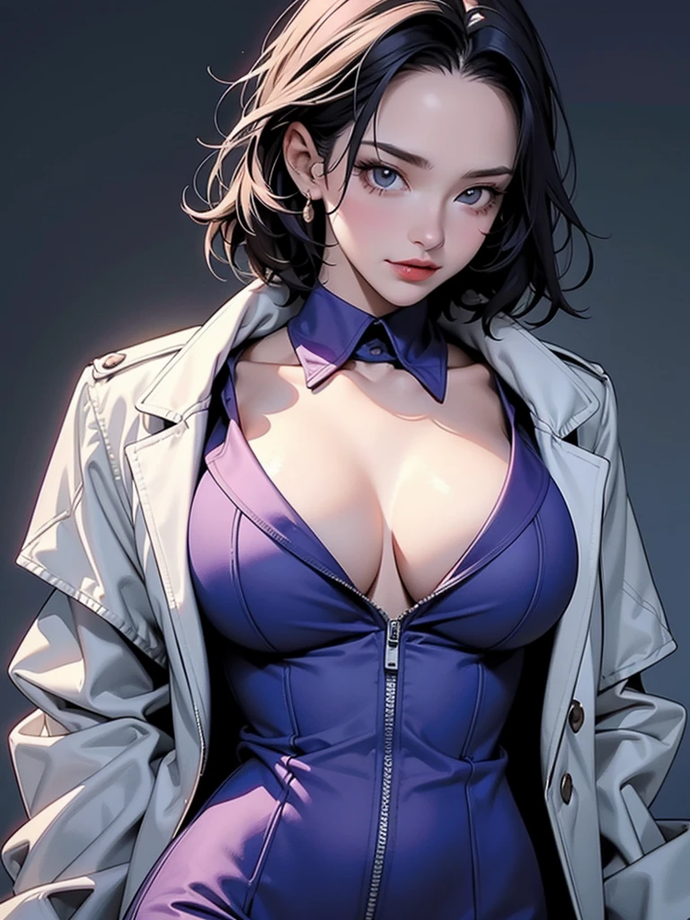 Masterpiece, High quality, joker woman, big breast,open jacket,