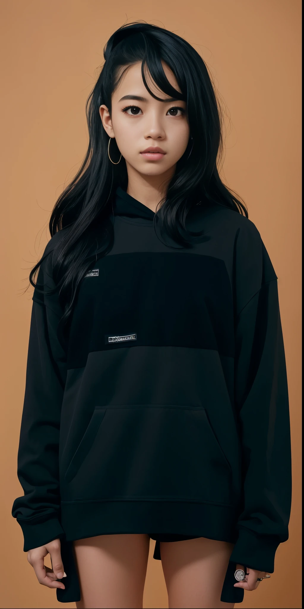 arafed woman in a Moletom preto posing for a picture, black haired girl vestindo moletom, girl vestindo moletom, Moletom preto, wearing a Moletom preto, in a Moletom preto, vestindo moletom, dressed Moletom preto, vestindo um moletom grande, retrato de jisoo blackpink, Moletom preto techie, Retrato de Jossi do Blackpink, she is wearing streetwear, Jisoo do Blackpink